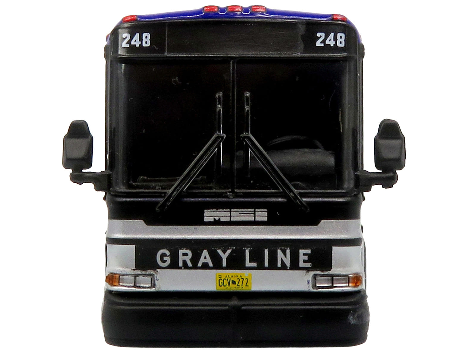 2001 MCI D4000 Coach Bus "Gray Line of Alaska" Dark Blue with Stripes "Vintage Bus & Motorcoach Collection" Limited Edition to 504 pieces Worldwide 1/87 (HO) Diecast Model by Iconic Replicas - Image 4