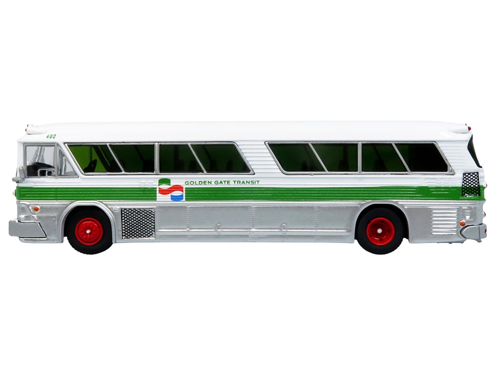 1964 MCI MC-5A Coach Bus "Golden Gate Transit" White with Green Stripes "Vintage Bus & Motorcoach Collection" Limited Edition to 504 pieces Worldwide 1/87 (HO) Diecast Model by Iconic Replicas - Image 2