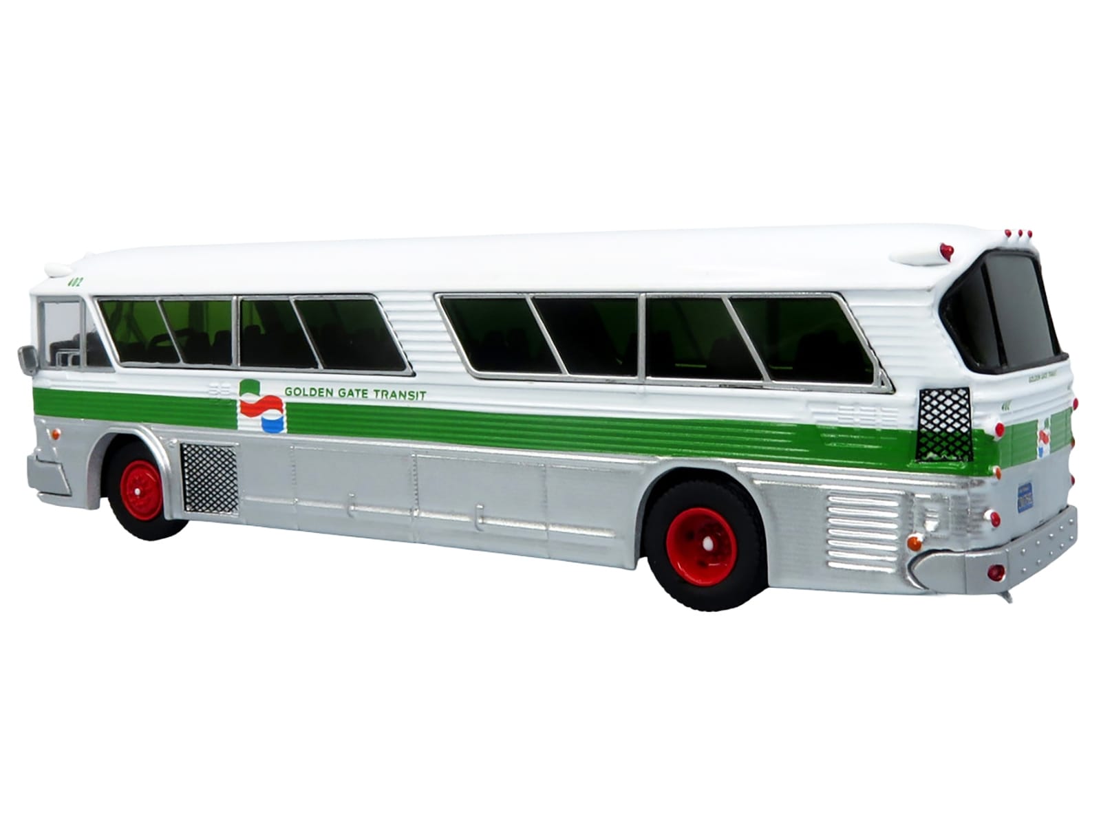 1964 MCI MC-5A Coach Bus "Golden Gate Transit" White with Green Stripes "Vintage Bus & Motorcoach Collection" Limited Edition to 504 pieces Worldwide 1/87 (HO) Diecast Model by Iconic Replicas - Image 3