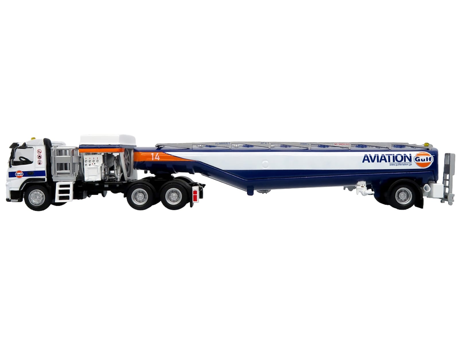 Volvo FM500 with Esterer Aviation Refueling Tanker Truck "Gulf Aviation" White with Blue Stripes Limited Edition 1/87 (HO) Diecast Model by Iconic Replicas - Image 4