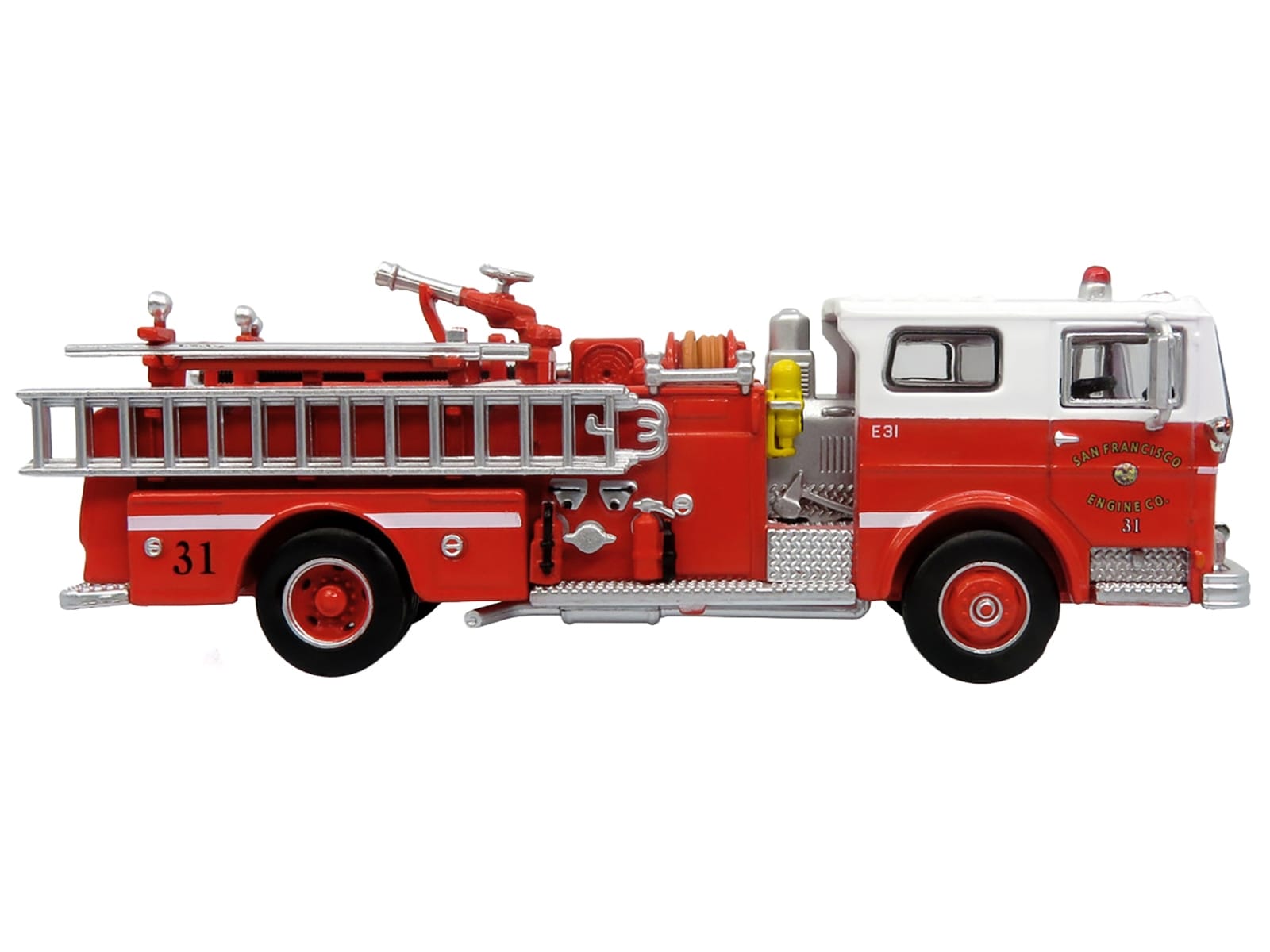 1974 Ward LaFrance Fire Engine "San Francisco Fire Department - Engine 31" Red with White Top "5 Alarm" Series Limited Edition 1/87 (HO) Diecast Model by Iconic Replicas - Image 2