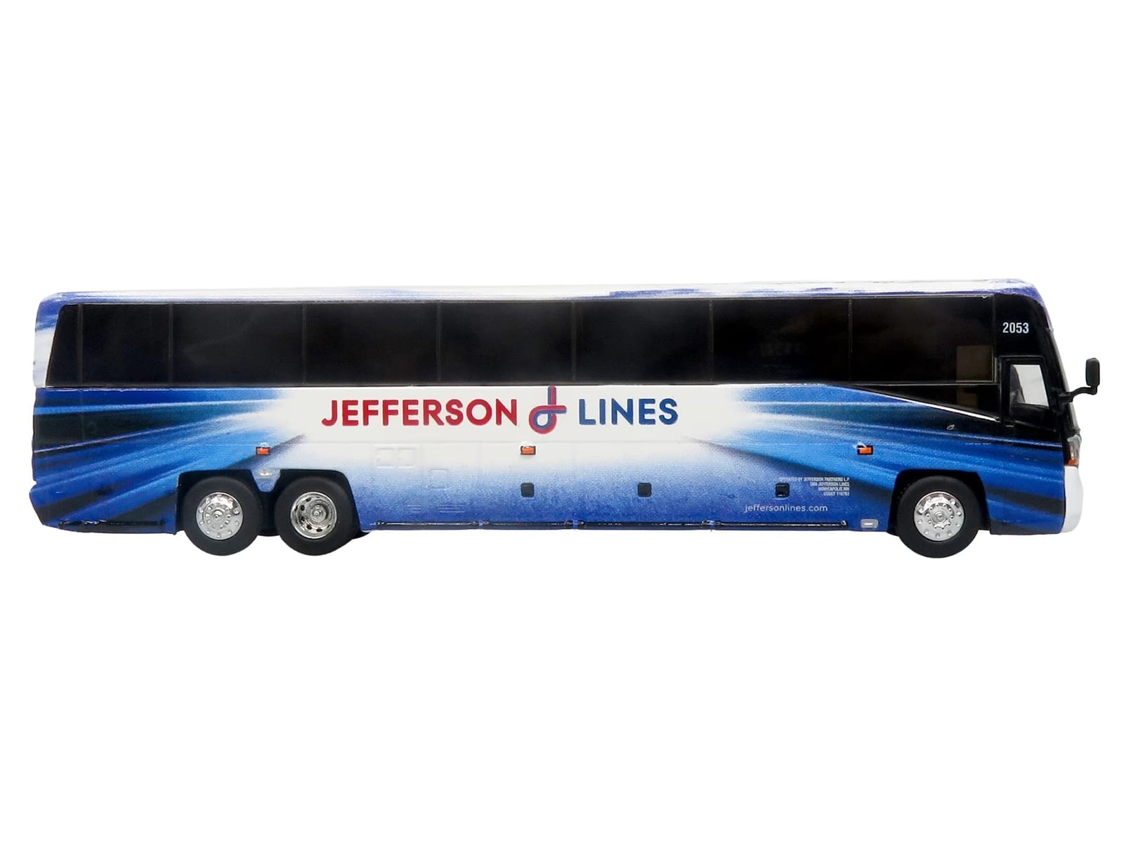 MCI D4520 Commuter Coach Bus "Jefferson Lines" White with Blue Graphics "The Bus & Motorcoach Collection" Limited Edition to 504 pieces Worldwide 1/87 (HO) Scale Diecast Model by Iconic Replicas - Image 2