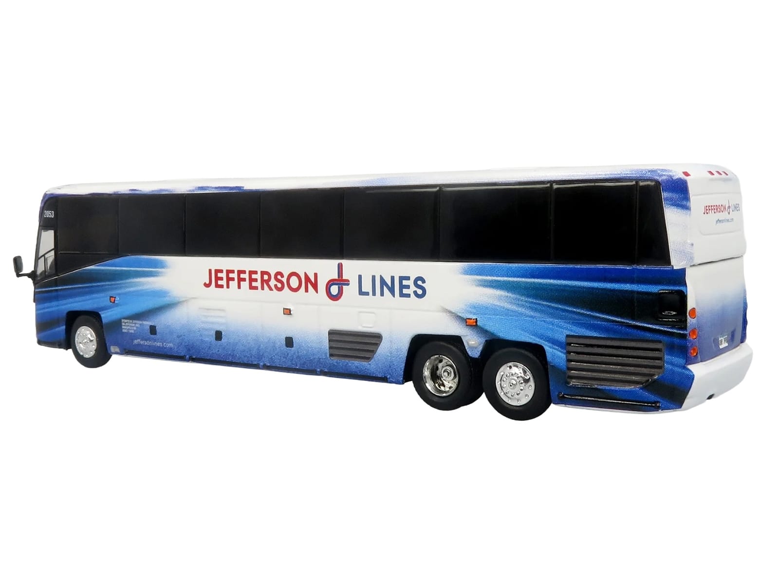 MCI D4520 Commuter Coach Bus "Jefferson Lines" White with Blue Graphics "The Bus & Motorcoach Collection" Limited Edition to 504 pieces Worldwide 1/87 (HO) Scale Diecast Model by Iconic Replicas - Image 3