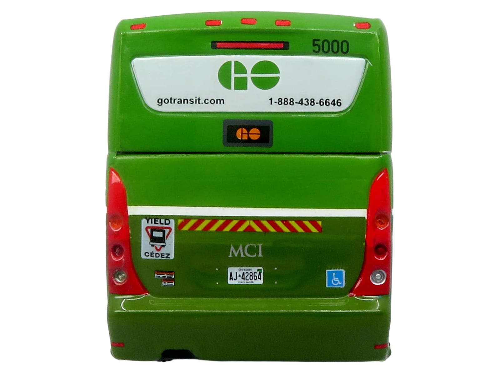 MCI D4520 Commuter Coach Bus "GO Transit" Green and White "The Bus & Motorcoach Collection" Limited Edition to 504 pieces Worldwide 1/87 (HO) Scale Diecast Model by Iconic Replicas - Image 5