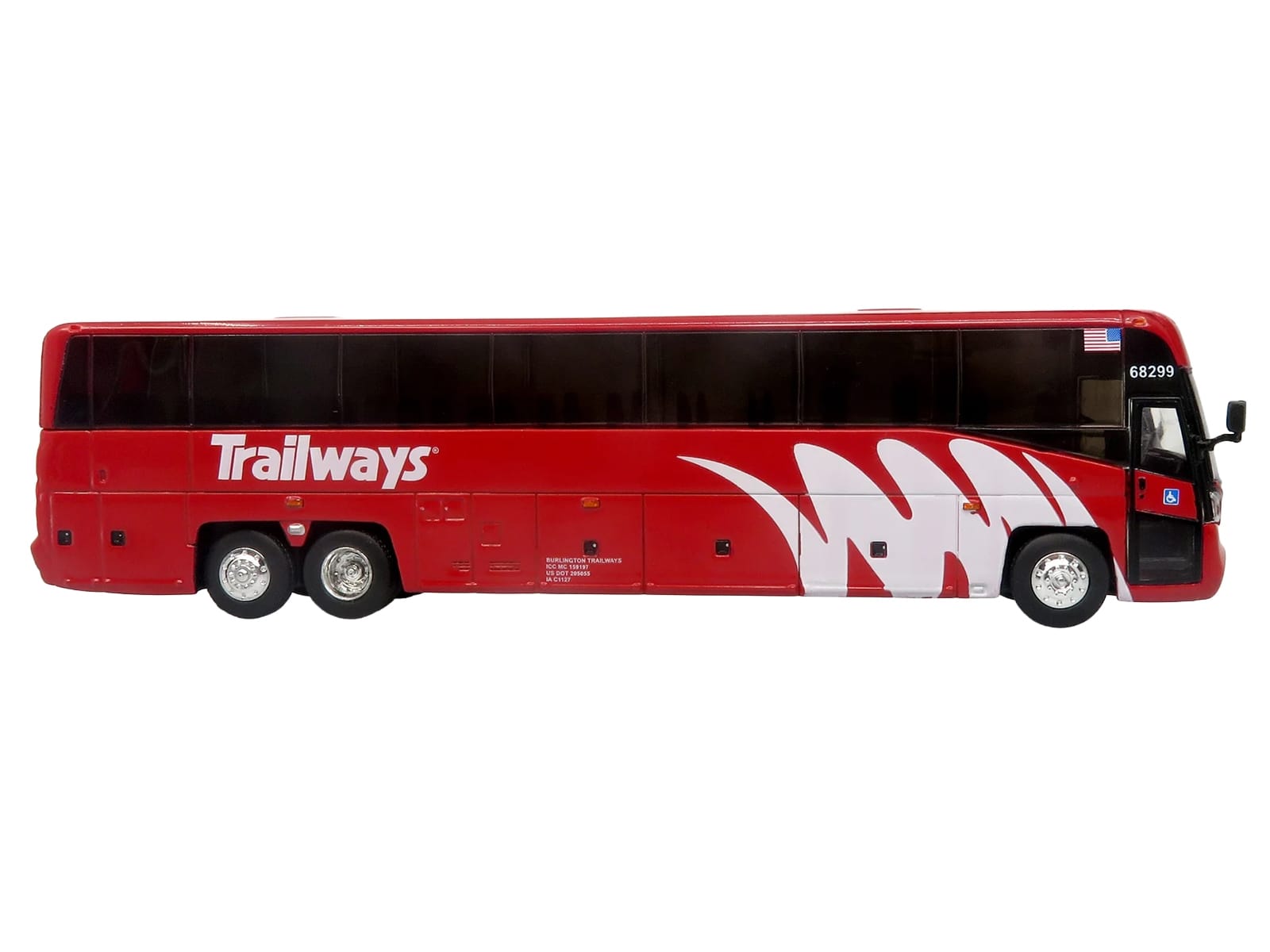 MCI D4520 Commuter Coach Bus "Burlington Trailways" Red with White Graphics "The Bus & Motorcoach Collection" Limited Edition to 504 pieces Worldwide 1/87 (HO) Scale Diecast Model by Iconic Replicas - Image 2