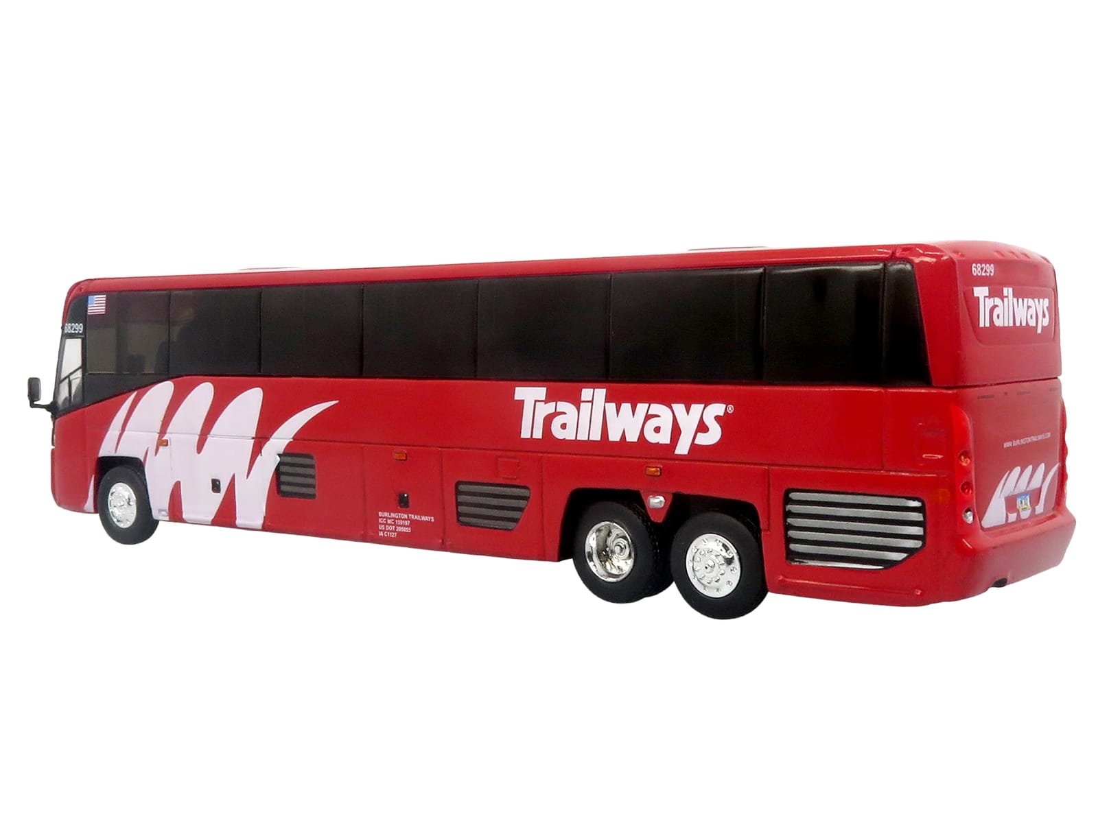MCI D4520 Commuter Coach Bus "Burlington Trailways" Red with White Graphics "The Bus & Motorcoach Collection" Limited Edition to 504 pieces Worldwide 1/87 (HO) Scale Diecast Model by Iconic Replicas - Image 3