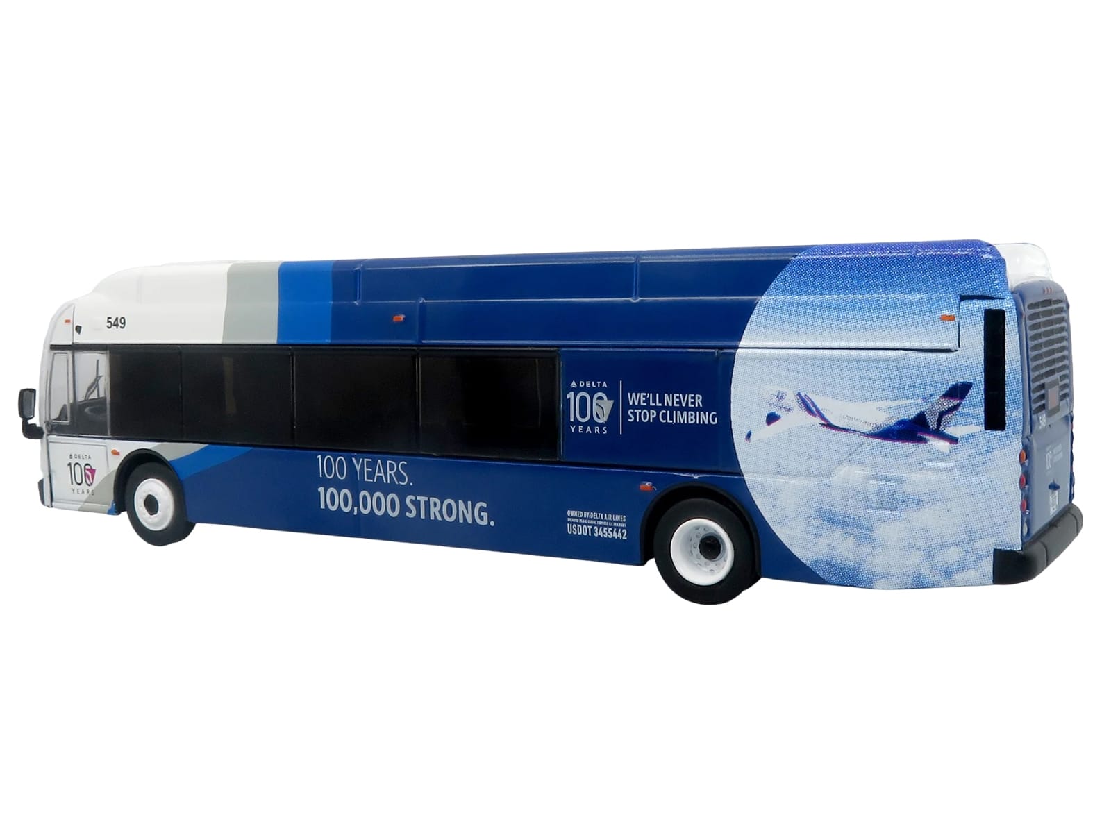 New Flyer Xcelsior XN40 Transit Bus "Delta Air Lines 100th Anniversary" Blue and White with Graphics "The Bus & Motorcoach Collection" Limited Edition 1/87 (HO) Scale Diecast Model by Iconic Replicas - Image 3