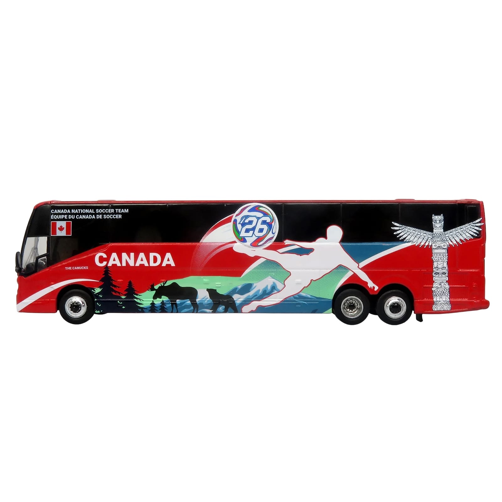 Prevost H3-45 Coach Bus "Canada National Soccer Team" Red with Graphics "International Federation of the Global Game" Series Limited Edition to 504 pieces Worldwide 1/87 (HO) Diecast Model by Iconic Replicas - Image 2