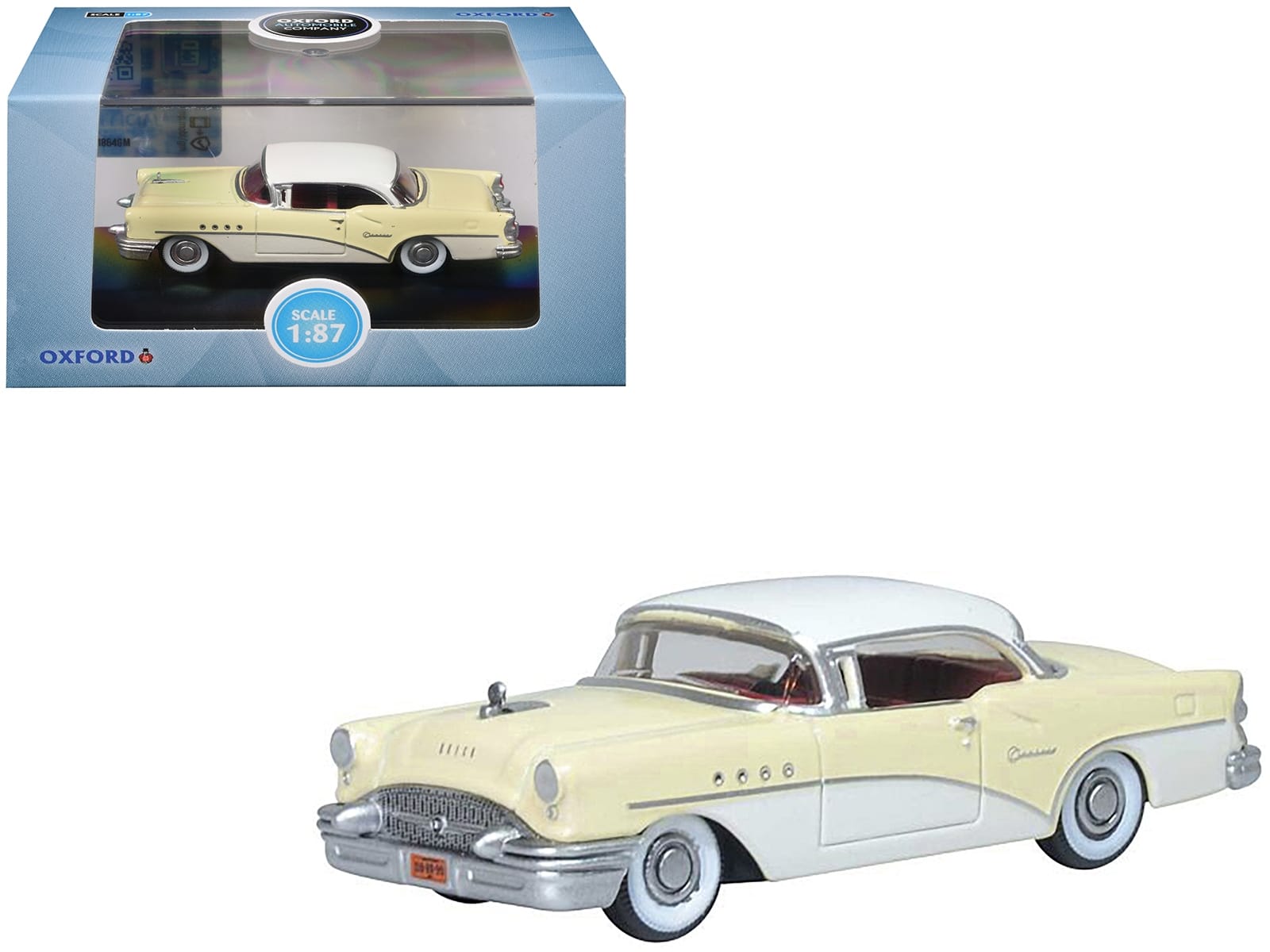 1955 Buick Century Condor Yellow and Dover White with Red Interior 1/87 (HO) Scale Diecast Model Car by Oxford Diecast - Image 2