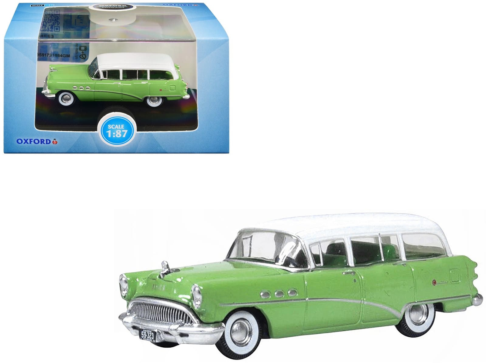 1954 Buick Century Estate Wagon Willow Green and White 1/87 (HO) Scale Diecast Model Car by Oxford Diecast - Image 4