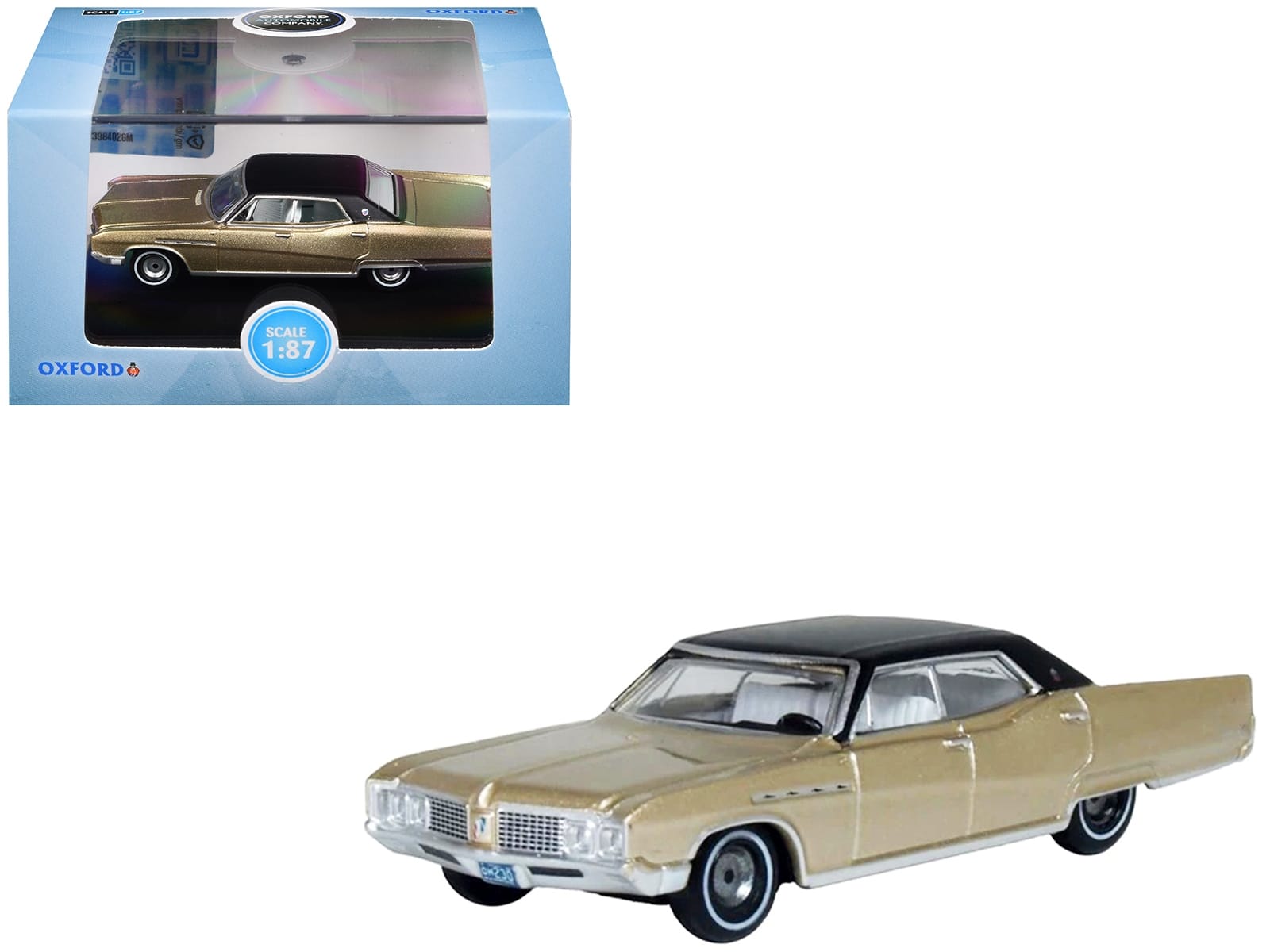 1968 Buick Electra 225 Ivory Gold Metallic with Black Top and White Interior 1/87 (HO) Scale Diecast Model Car by Oxford Diecast
