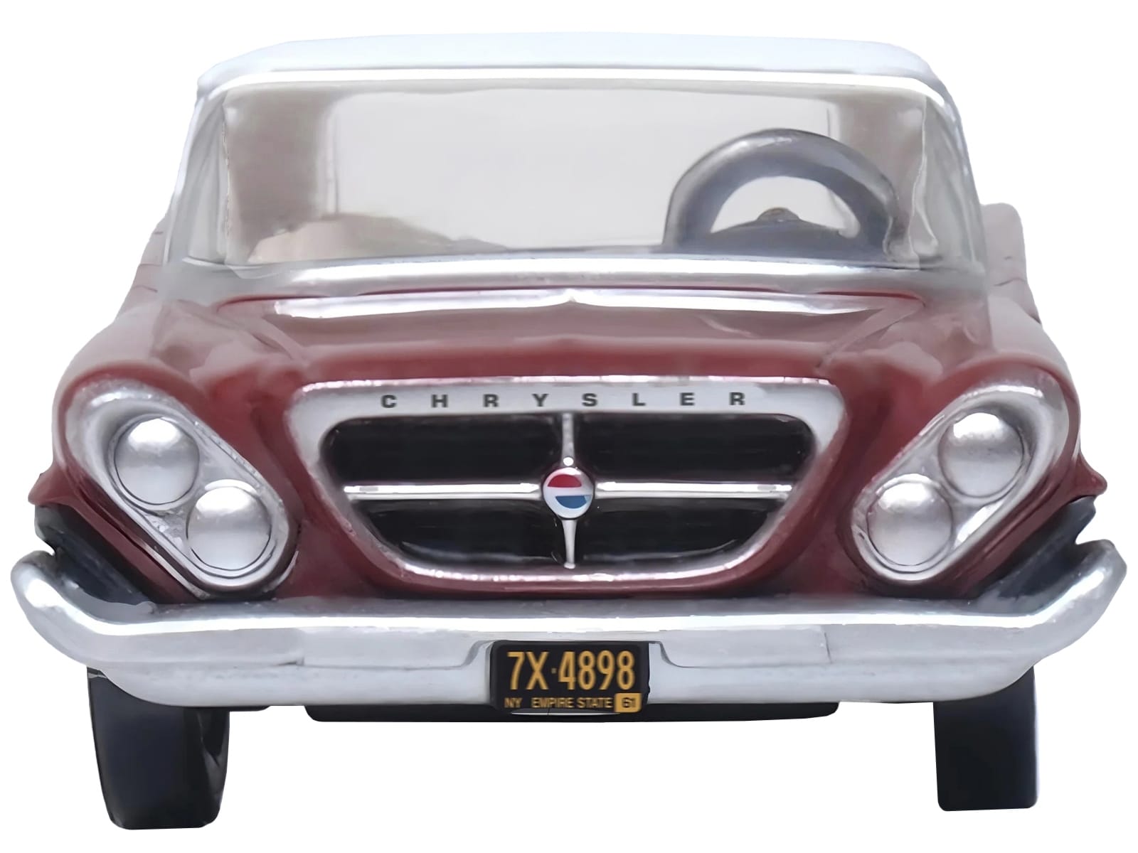 1961 Chrysler 300 Convertible (Closed Top) Cinnamon Brown Metallic with White Top 1/87 (HO) Scale Diecast Model Car by Oxford Diecast - Image 2