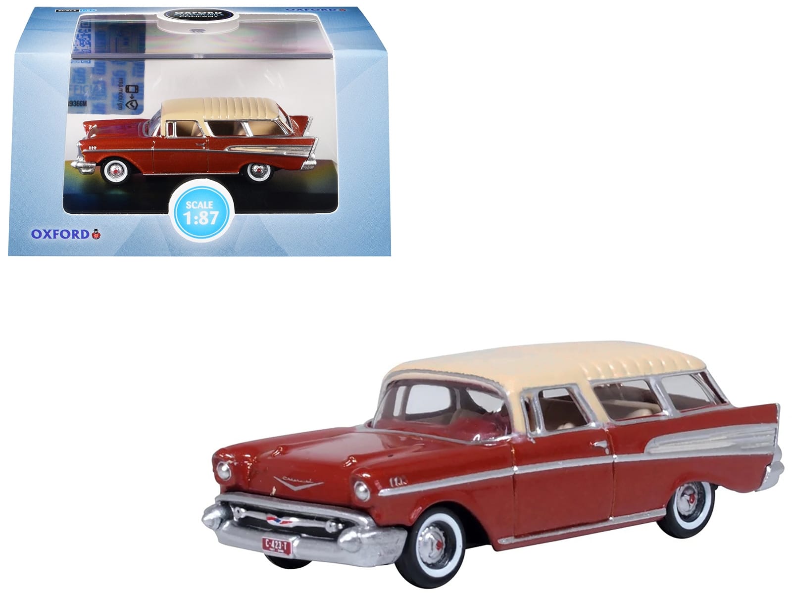 1957 Chevrolet Nomad Adobe Beige with Sierra Gold Top 1/87 (HO) Scale Diecast Model Car by Oxford Diecast - Image 3