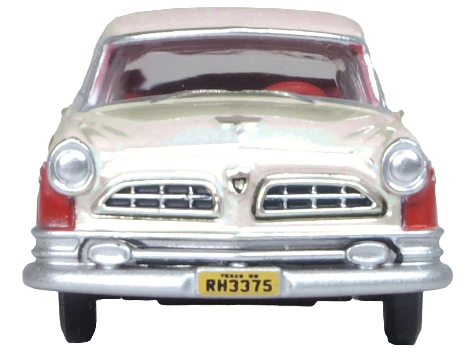 1955 Chrysler New Yorker Deluxe St. Regis Tango Red and Platinum Metallic 1/87 (HO) Scale Diecast Model Car by Oxford Diecast - Image 2