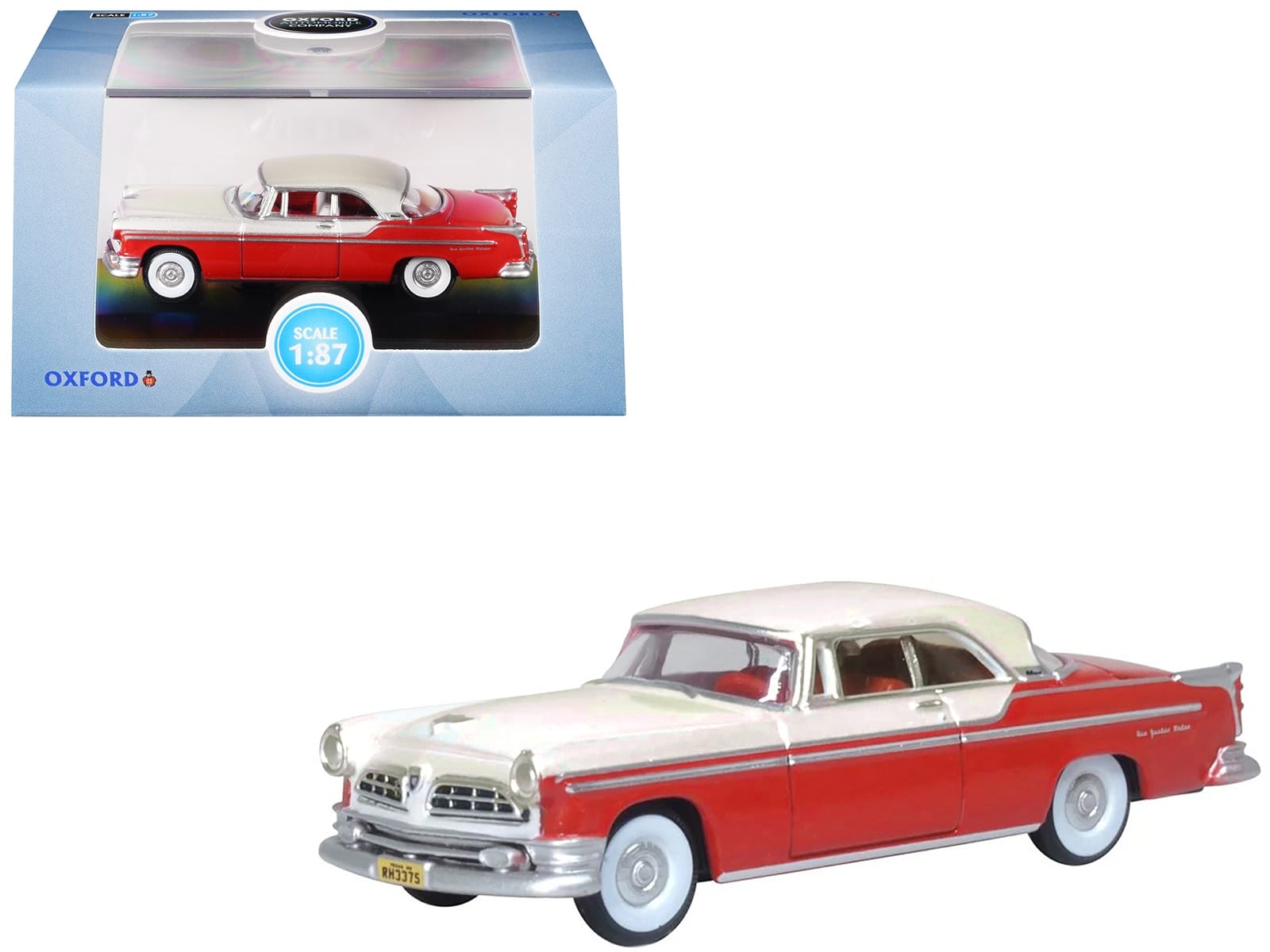 1955 Chrysler New Yorker Deluxe St. Regis Tango Red and Platinum Metallic 1/87 (HO) Scale Diecast Model Car by Oxford Diecast - Image 4