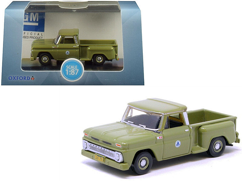 1965 Chevrolet C10 Stepside “Bell System” Pickup Truck Green 1/87 (HO) Scale Diecast Model Car by Oxford Diecast