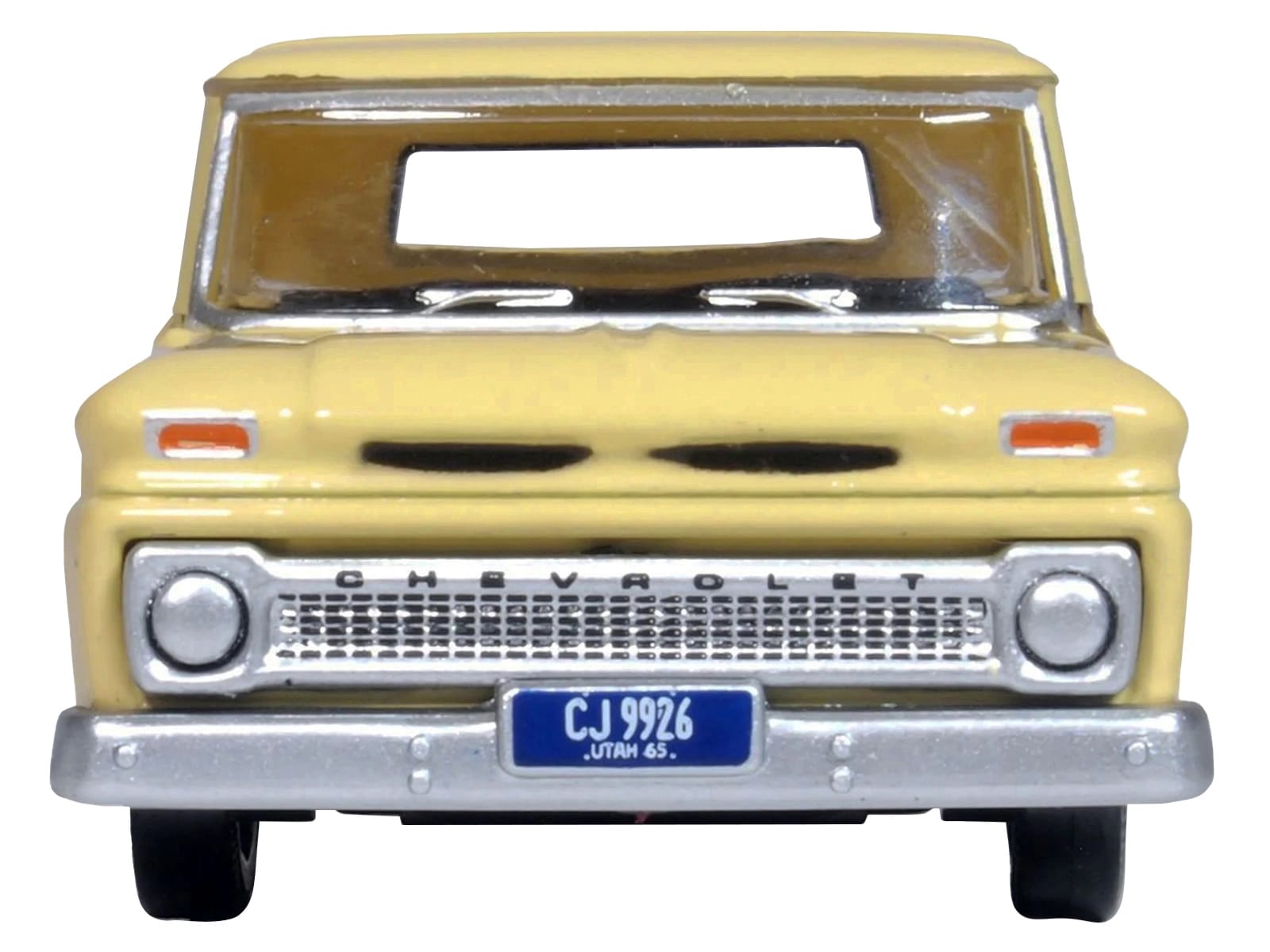 1965 Chevrolet C10 Stepside Pickup Truck Yellow 1/87 (HO) Scale Diecast Model Car by Oxford Diecast - Image 3