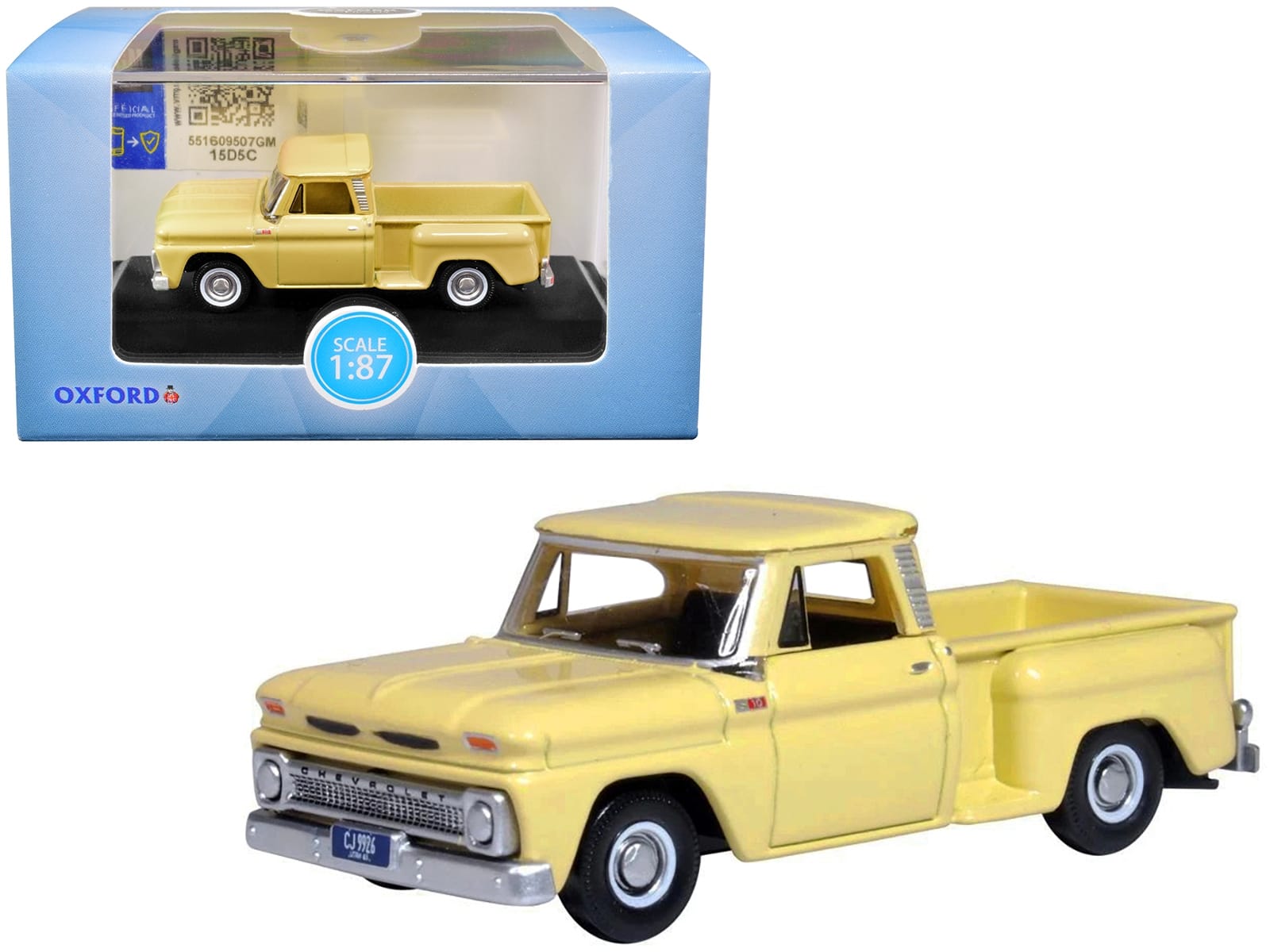 1965 Chevrolet C10 Stepside Pickup Truck Yellow 1/87 (HO) Scale Diecast Model Car by Oxford Diecast - Image 4