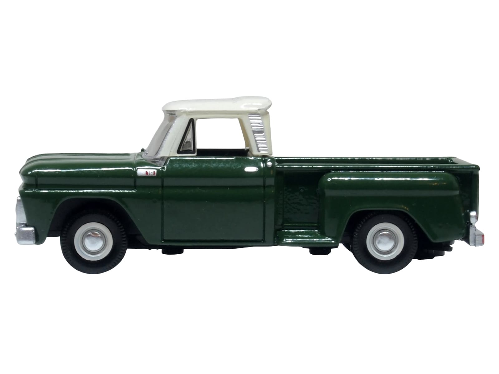 1965 Chevrolet C10 Stepside Pickup Truck Dark Green with Ivory Top 1/87 (HO) Scale Diecast Model Car by Oxford Diecast - Image 2