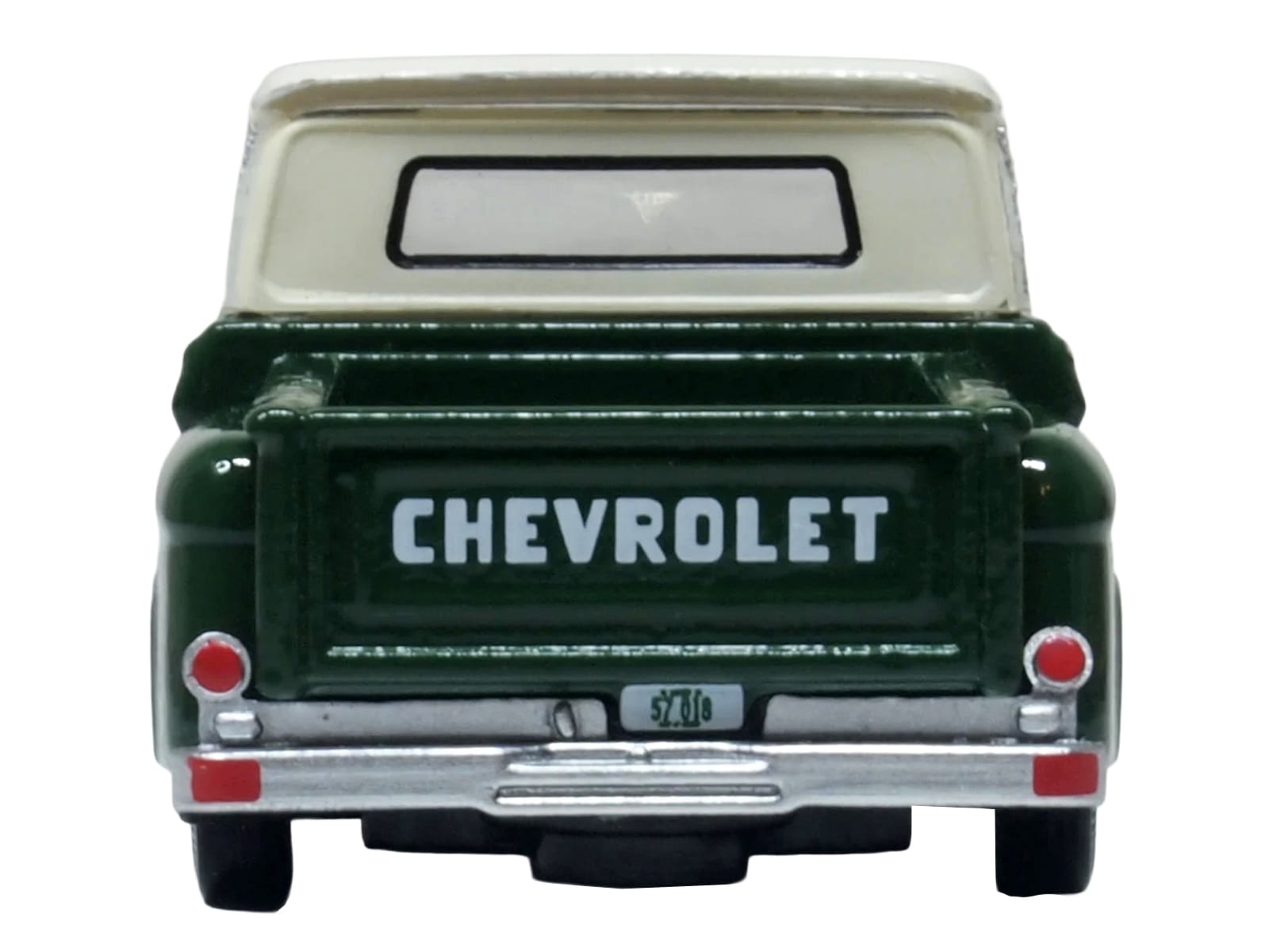 1965 Chevrolet C10 Stepside Pickup Truck Dark Green with Ivory Top 1/87 (HO) Scale Diecast Model Car by Oxford Diecast - Image 3