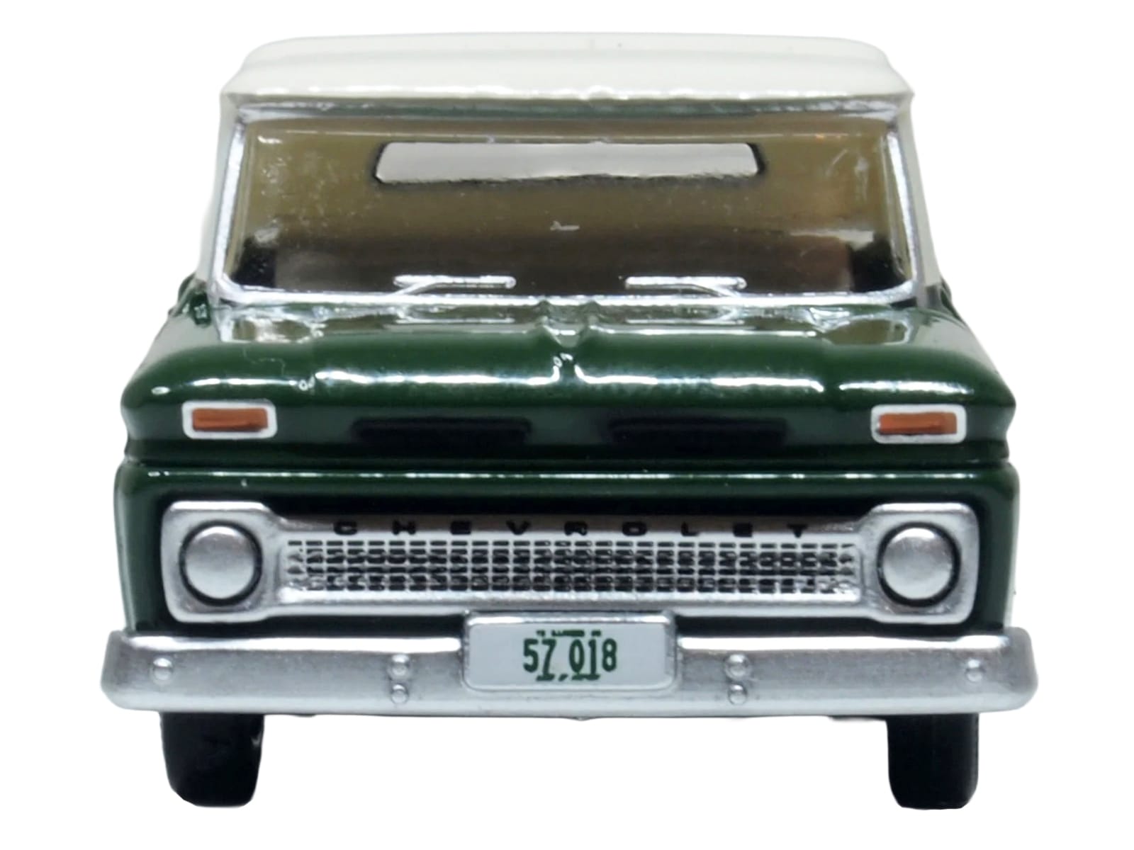 1965 Chevrolet C10 Stepside Pickup Truck Dark Green with Ivory Top 1/87 (HO) Scale Diecast Model Car by Oxford Diecast - Image 4