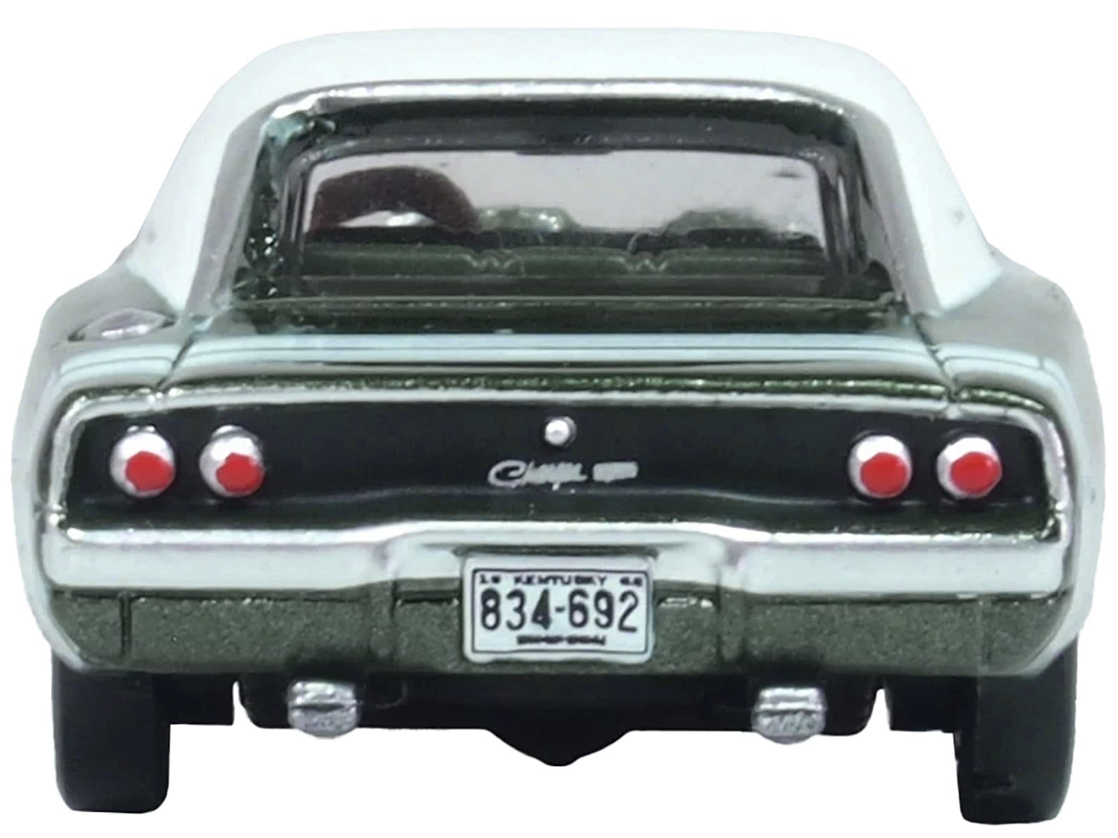 1968 Dodge Charger Racing Green Metallic with White Top and Tail Stripe 1/87 (HO) Scale Diecast Model Car by Oxford Diecast - Image 3