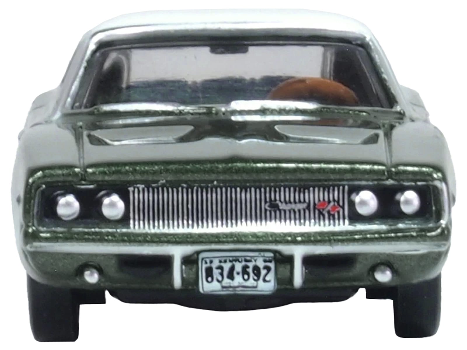 1968 Dodge Charger Racing Green Metallic with White Top and Tail Stripe 1/87 (HO) Scale Diecast Model Car by Oxford Diecast - Image 4