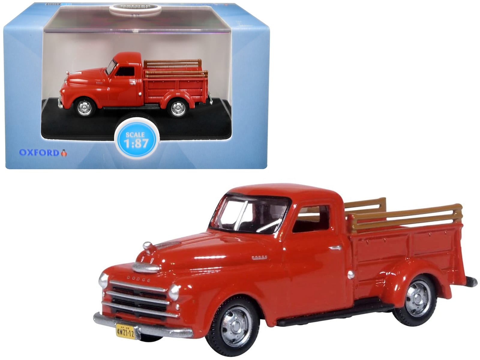1948 Dodge B-1B Pickup Truck Red 1/87 (HO) Scale Diecast Model Car by Oxford Diecast - Image 3