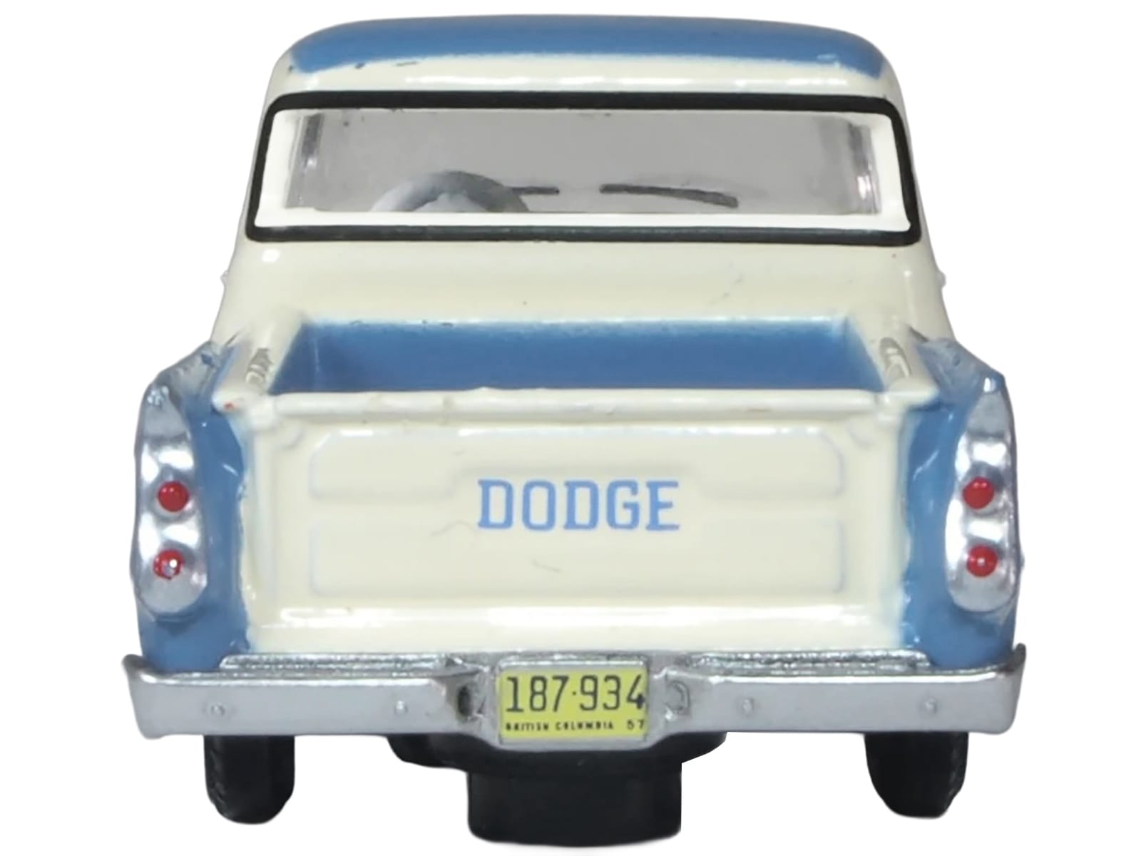 1957 Dodge D100 Sweptside Pickup Truck Ice Blue and Glacier White 1/87 (HO) Scale Diecast Model Car by Oxford Diecast - Image 3
