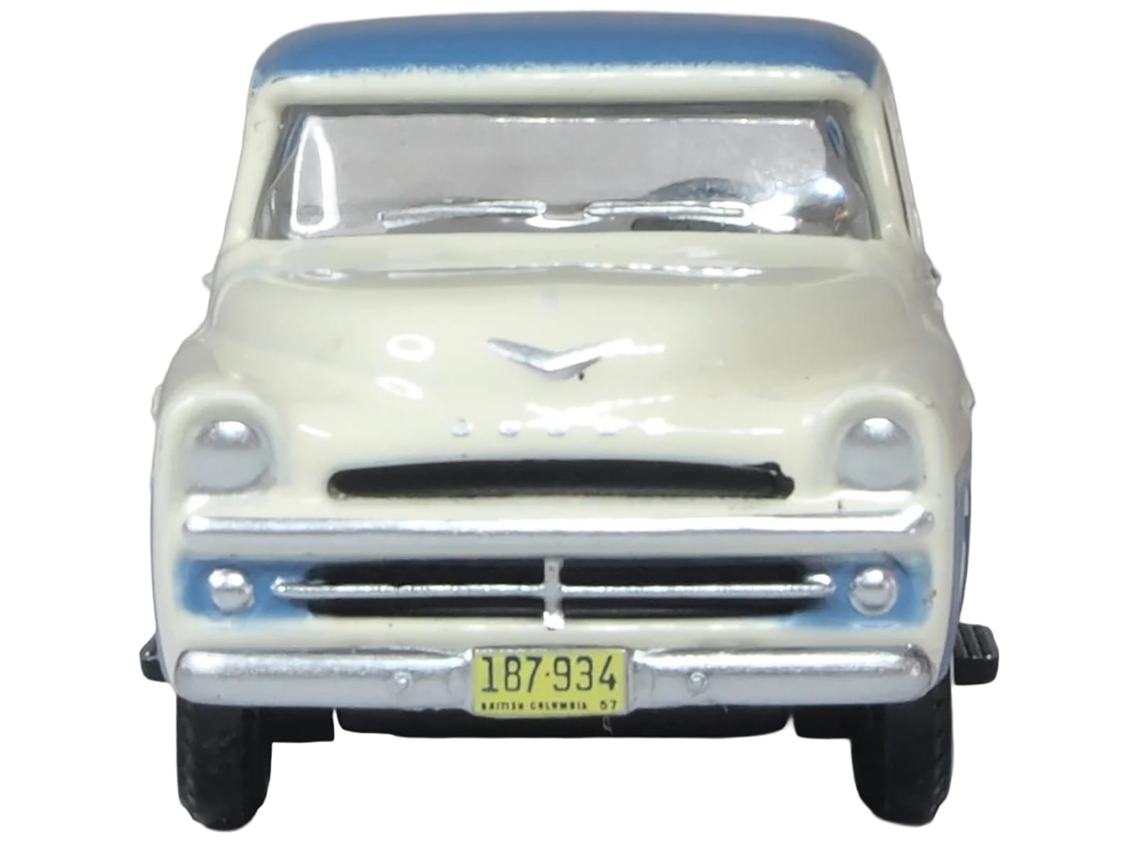 1957 Dodge D100 Sweptside Pickup Truck Ice Blue and Glacier White 1/87 (HO) Scale Diecast Model Car by Oxford Diecast - Image 4
