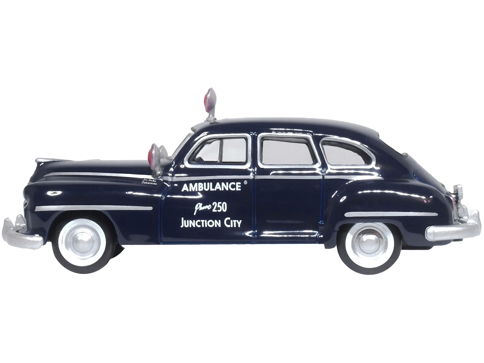 1946 DeSoto Suburban Ambulance Dark Blue “Junction City Ambulance” 1/87 (HO) Scale Diecast Model Car by Oxford Diecast