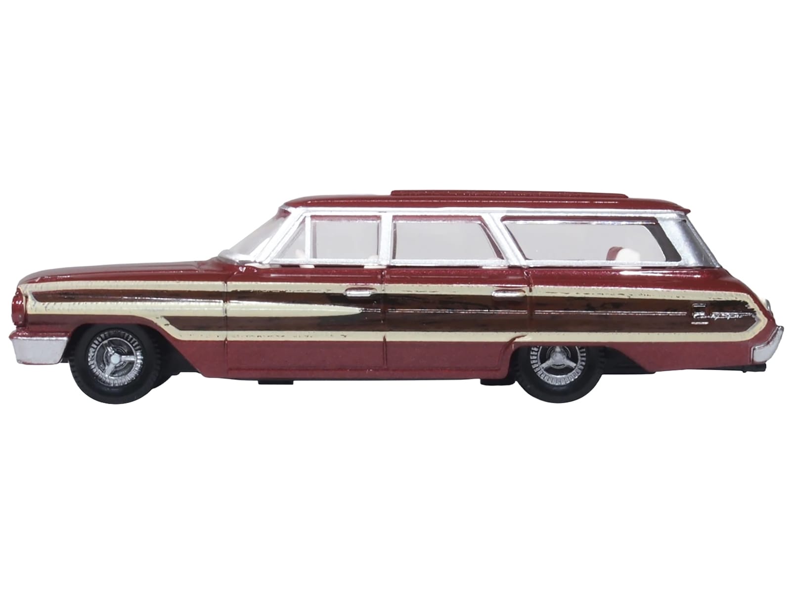 1964 Ford Country Station Wagon Squire Vintage Burgundy with Woodgrain Sides and White Interior 1/87 (HO) Scale Diecast Model Car by Oxford Diecast - Image 2