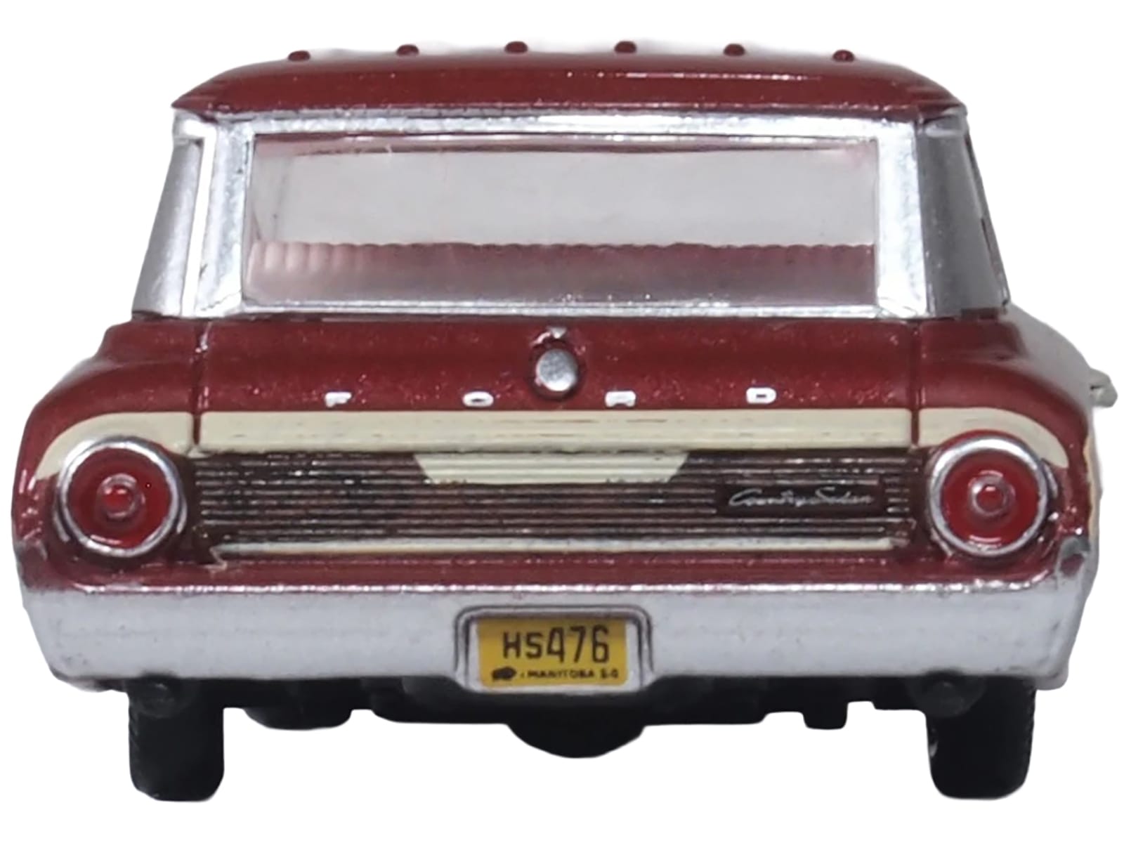 1964 Ford Country Station Wagon Squire Vintage Burgundy with Woodgrain Sides and White Interior 1/87 (HO) Scale Diecast Model Car by Oxford Diecast - Image 4