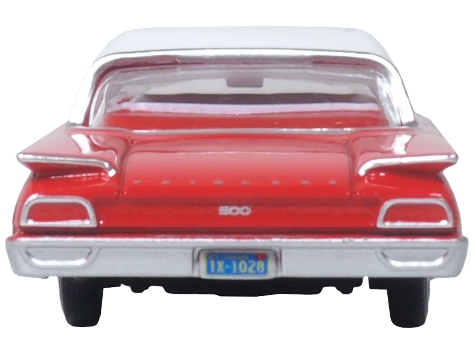 1960 Ford Fairlane Sedan 500 Monte Carlo Red with Corinthian White Top and Interior 1/87 (HO) Scale Diecast Model Car by Oxford Diecast - Image 3