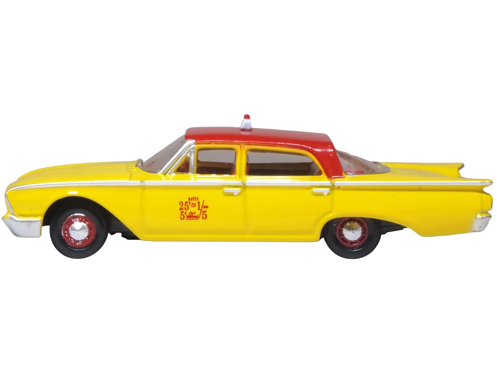 1960 Ford Fairlane Sedan "NYC Taxi" Yellow with Red Top and Interior 1/87 (HO) Scale Diecast Model Car by Oxford Diecast - Image 2