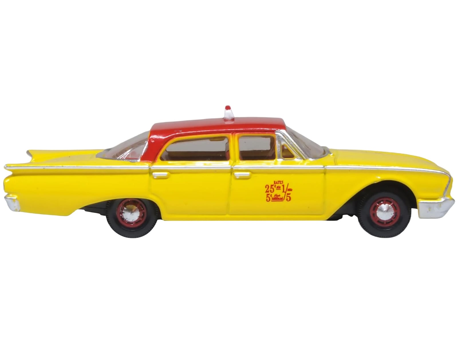 1960 Ford Fairlane Sedan "NYC Taxi" Yellow with Red Top and Interior 1/87 (HO) Scale Diecast Model Car by Oxford Diecast - Image 3