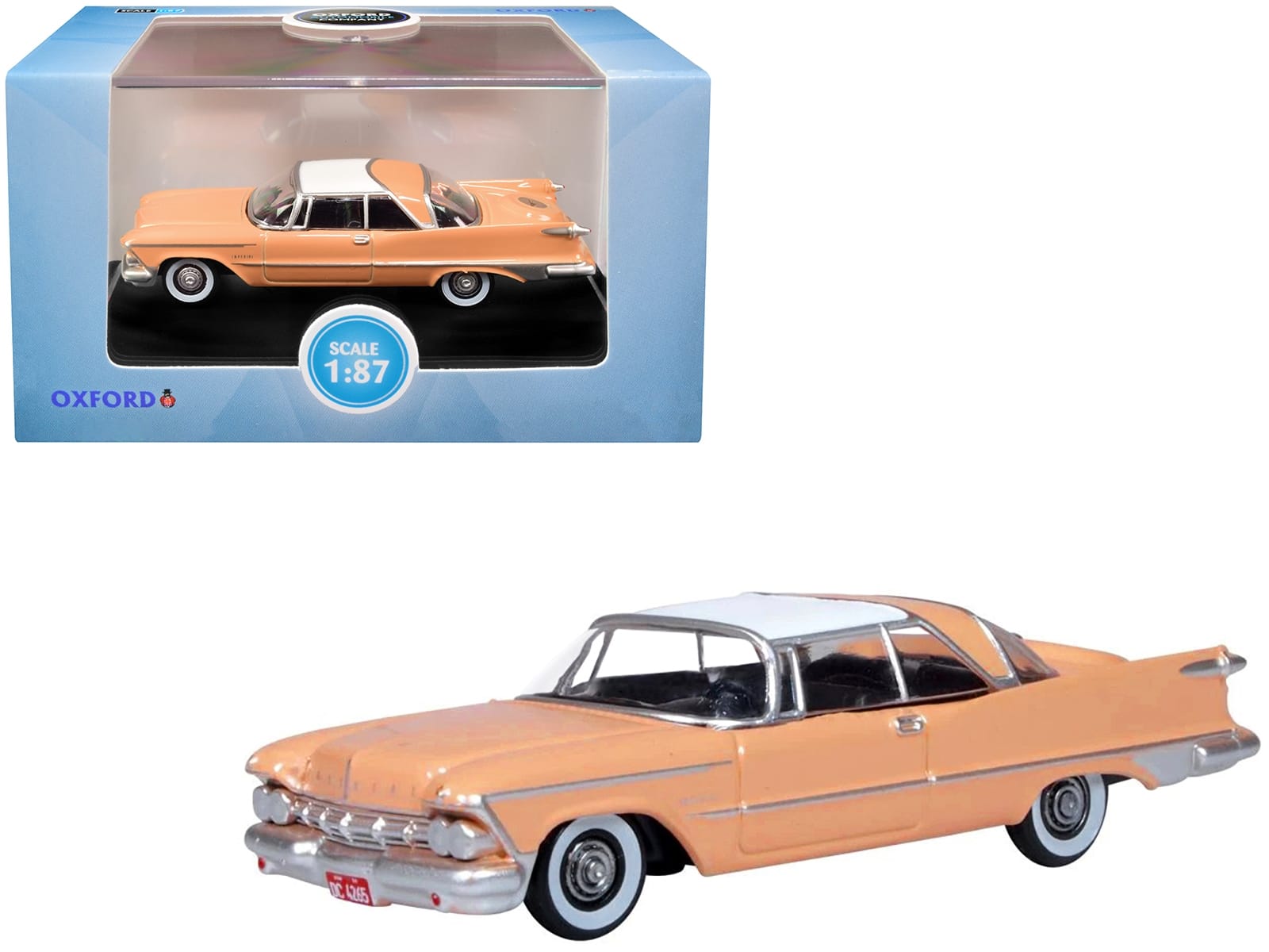 1959 Chrysler Imperial Crown 2 Door Hardtop Persian Pink with White Top 1/87 (HO) Scale Diecast Model Car by Oxford Diecast - Image 3