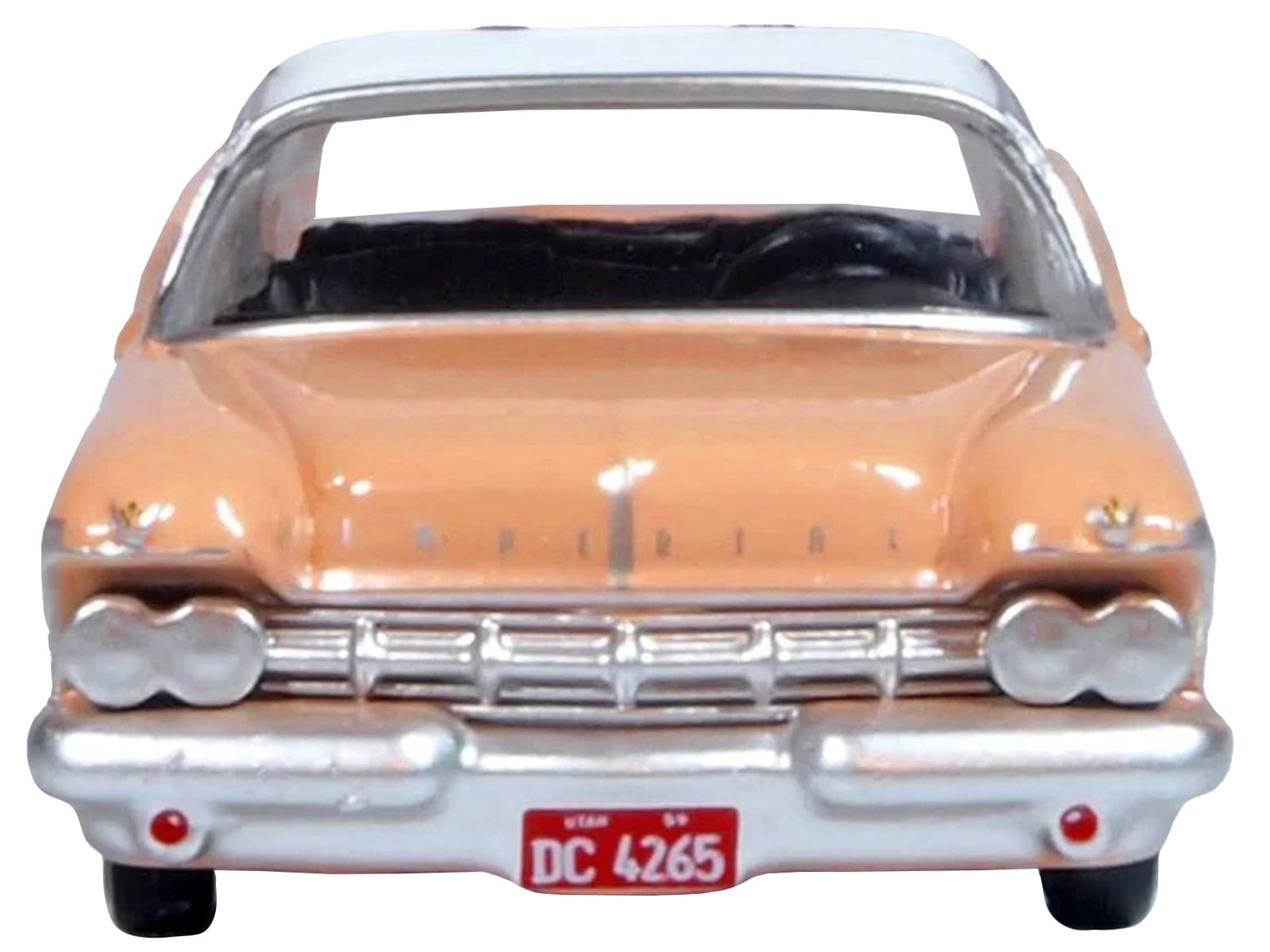 1959 Chrysler Imperial Crown 2 Door Hardtop Persian Pink with White Top 1/87 (HO) Scale Diecast Model Car by Oxford Diecast - Image 4