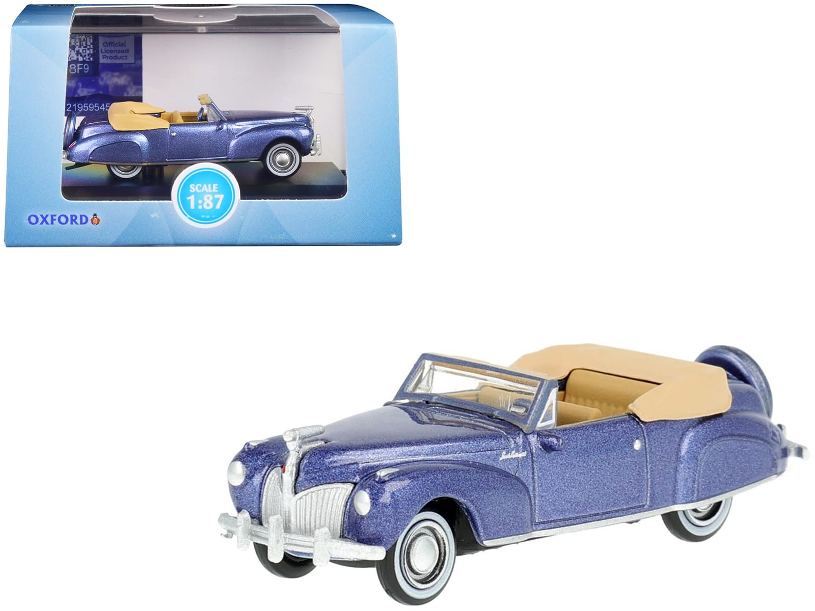 1941 Lincoln Continental Convertible Darian Blue Metallic with Tan Interior 1/87 (HO) Scale Diecast Model Car by Oxford Diecast - Image 2
