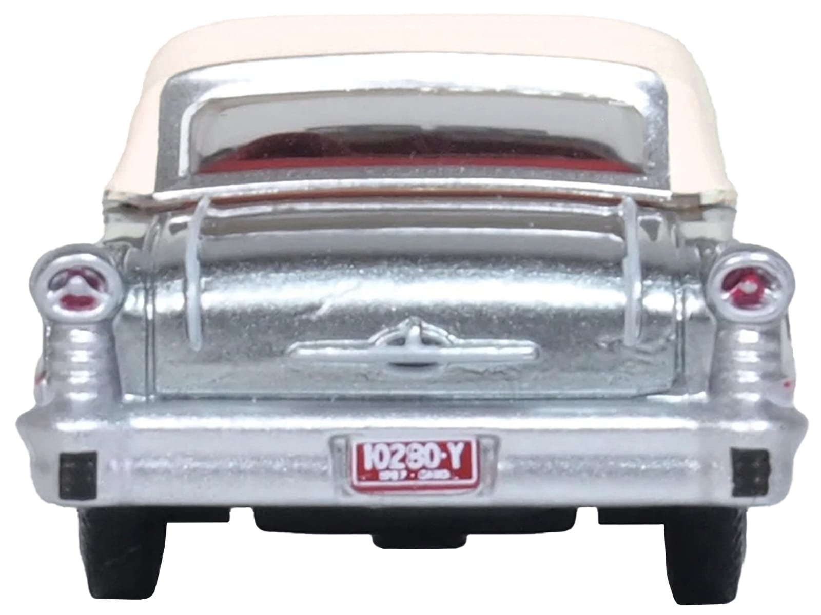1957 Oldsmobile 88 Convertible (Top-Up) Juneau Gray with White Top and Red Interior 1/87 (HO) Scale Diecast Model Car by Oxford Diecast - Image 3