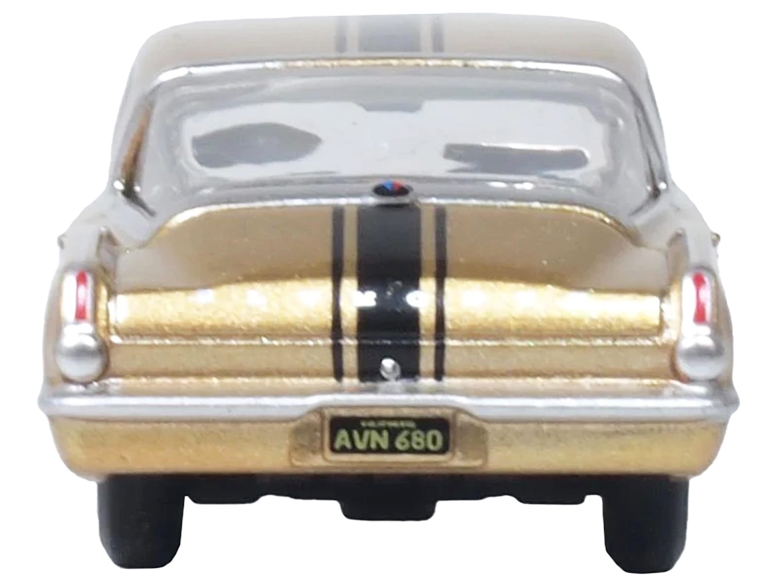 1965 Plymouth Barracuda Gold Metallic with Black Stripes 1/87 (HO) Scale Diecast Model Car by Oxford Diecast - Image 2