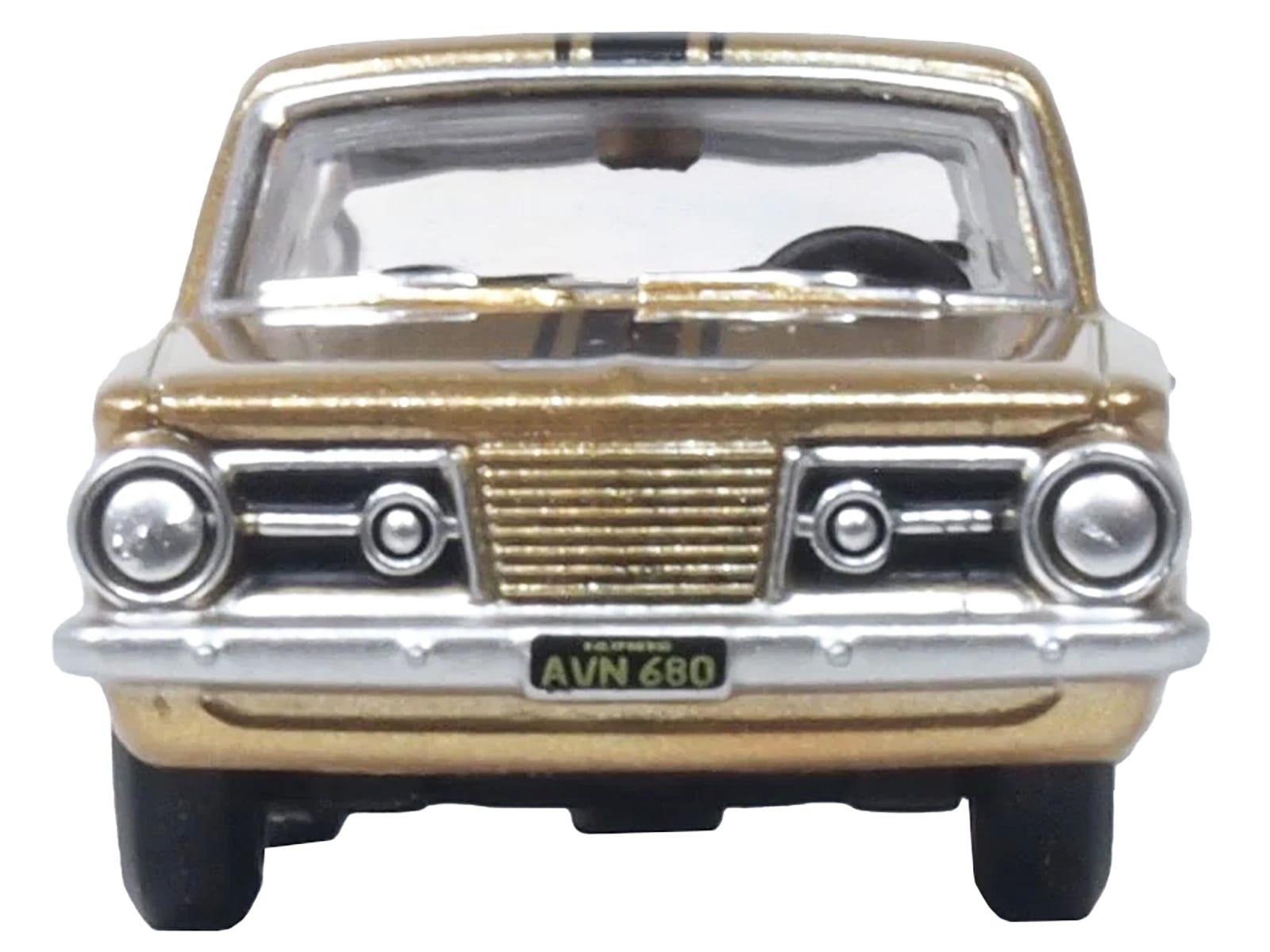 1965 Plymouth Barracuda Gold Metallic with Black Stripes 1/87 (HO) Scale Diecast Model Car by Oxford Diecast - Image 4