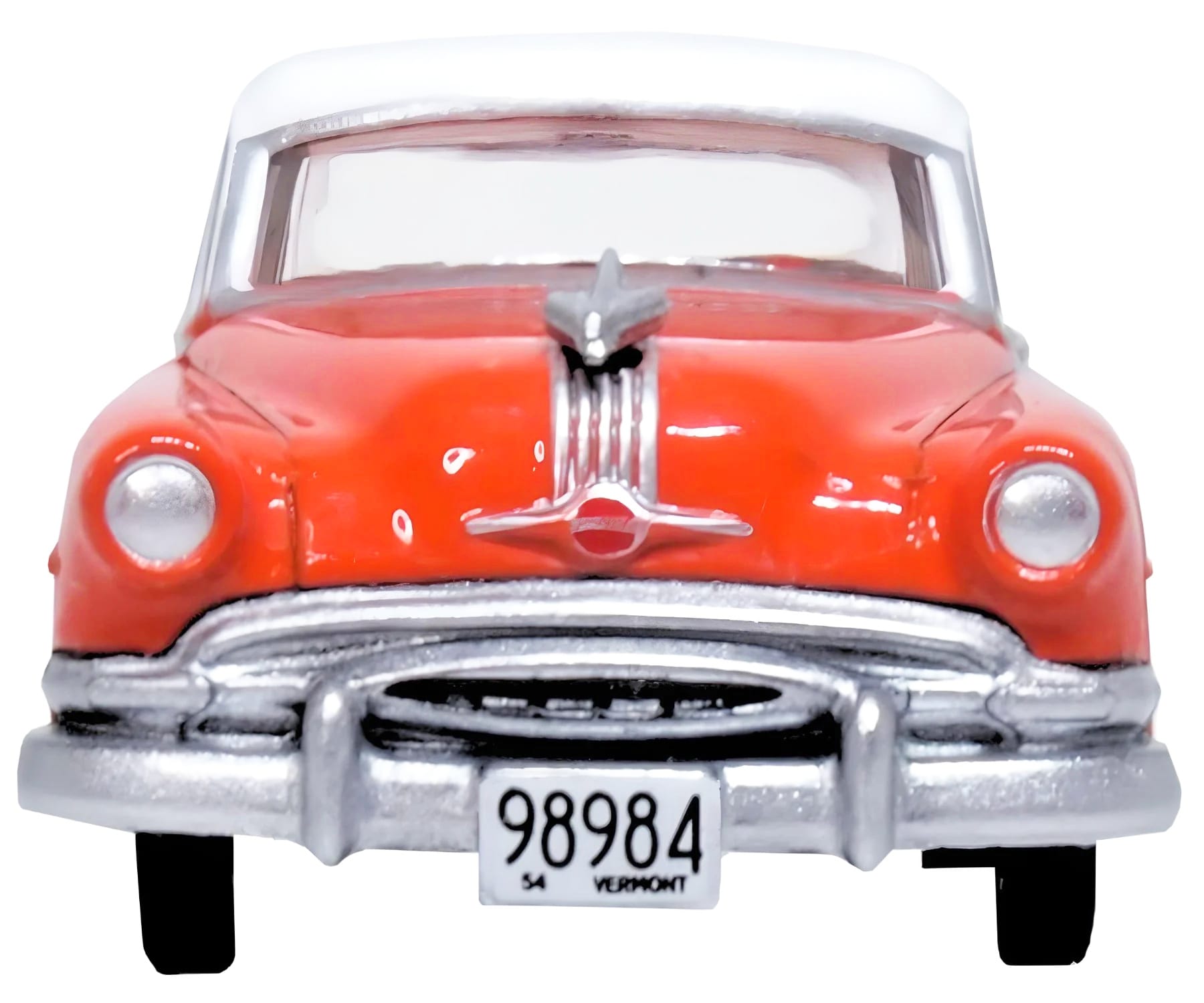 1954 Pontiac Chieftain 4 Door Coral Red with Winter White Top 1/87 (HO) Scale Diecast Model Car by Oxford Diecast - Image 3