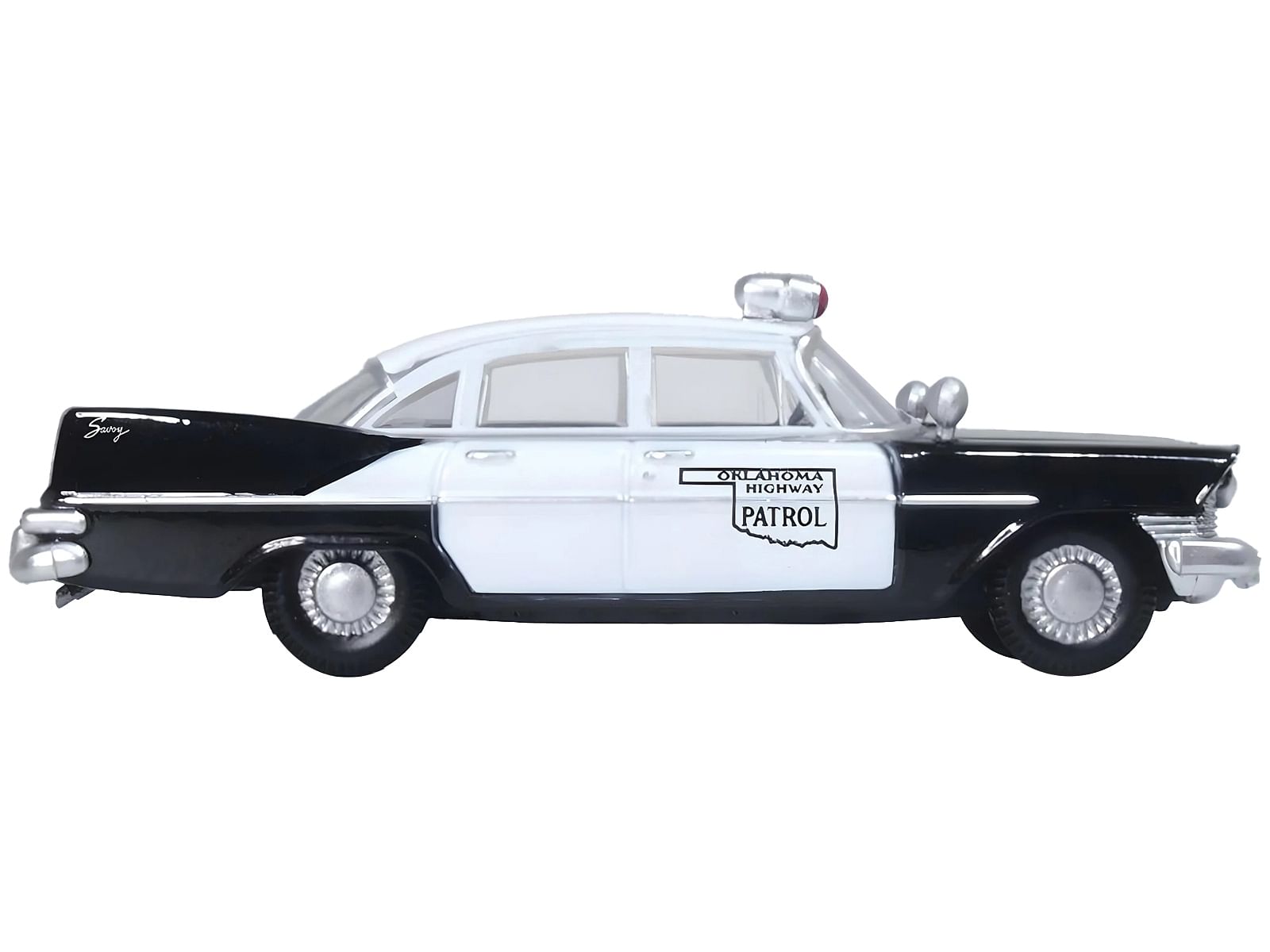 1959 Plymouth Savoy Black and White “Oklahoma Highway Patrol” 1/87 (HO) Scale Diecast Model Car by Oxford Diecast