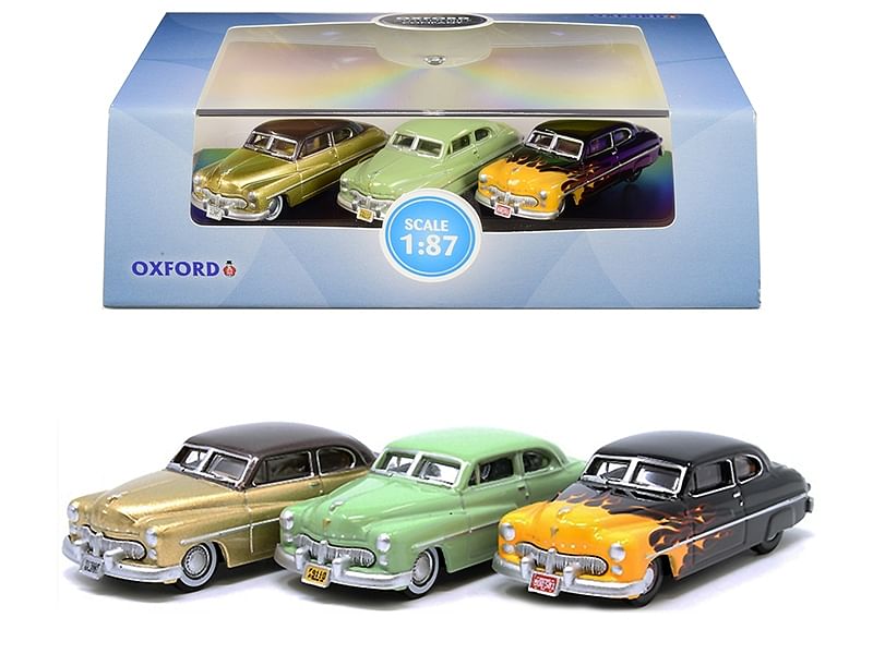 1949 Mercury Set of 3 Cars “70th Anniversary” 1/87 (HO) Scale Diecast Model Cars by Oxford Diecast