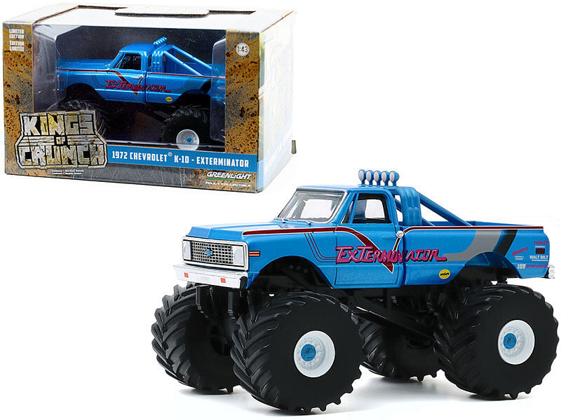 1972 Chevrolet K-10 Monster Truck with 66-Inch Tires “ExTerminator” Blue “Kings of Crunch” 1/43 Diecast Model Car by Greenlight