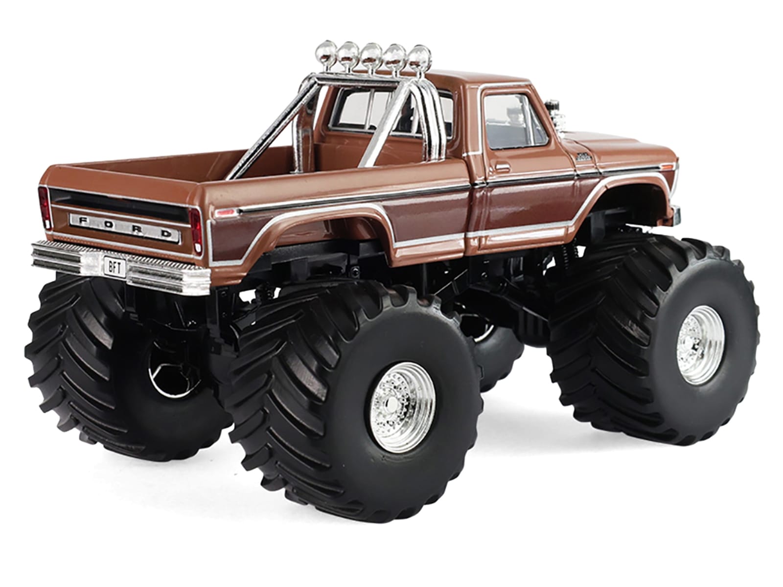 1978 Ford F-350 Monster Truck with 66-Inch Tires "BFT" Brown Two-Tone "Kings of Crunch" Series 1/43 Diecast Model Car by Greenlight - Image 3