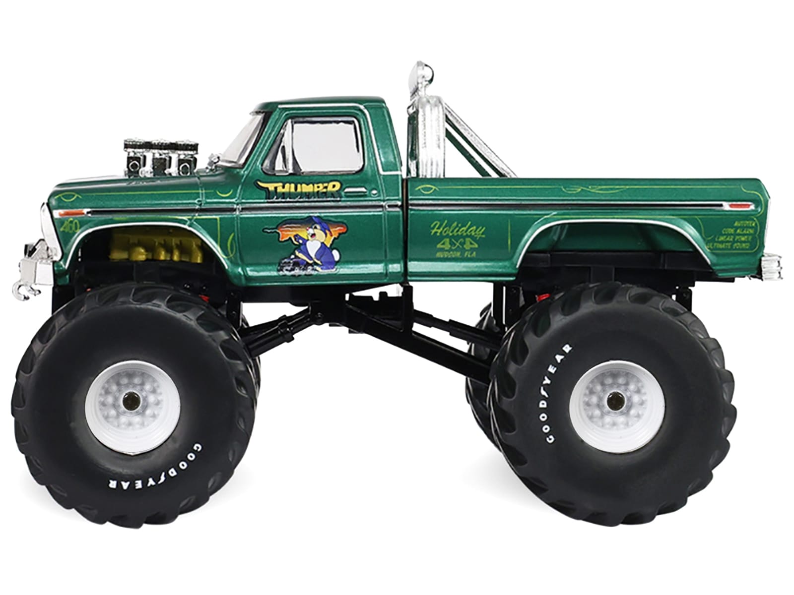 1975 Ford F-250 Monster Truck with 66-Inch Tires "Thumper" Green Metallic "Kings of Crunch" Series 1/43 Diecast Model Car by Greenlight - Image 2