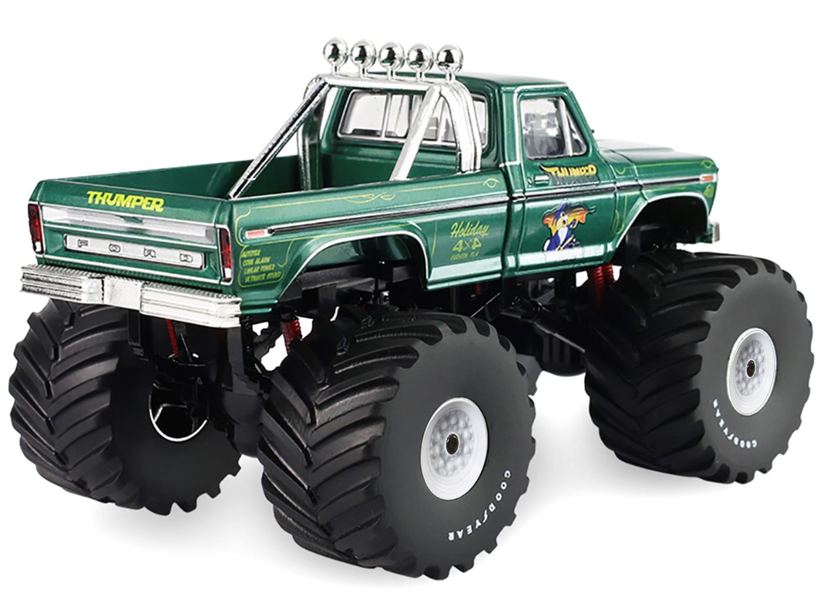 1975 Ford F-250 Monster Truck with 66-Inch Tires "Thumper" Green Metallic "Kings of Crunch" Series 1/43 Diecast Model Car by Greenlight - Image 3