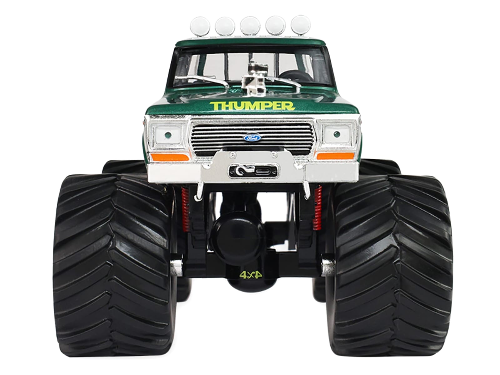 1975 Ford F-250 Monster Truck with 66-Inch Tires "Thumper" Green Metallic "Kings of Crunch" Series 1/43 Diecast Model Car by Greenlight - Image 4